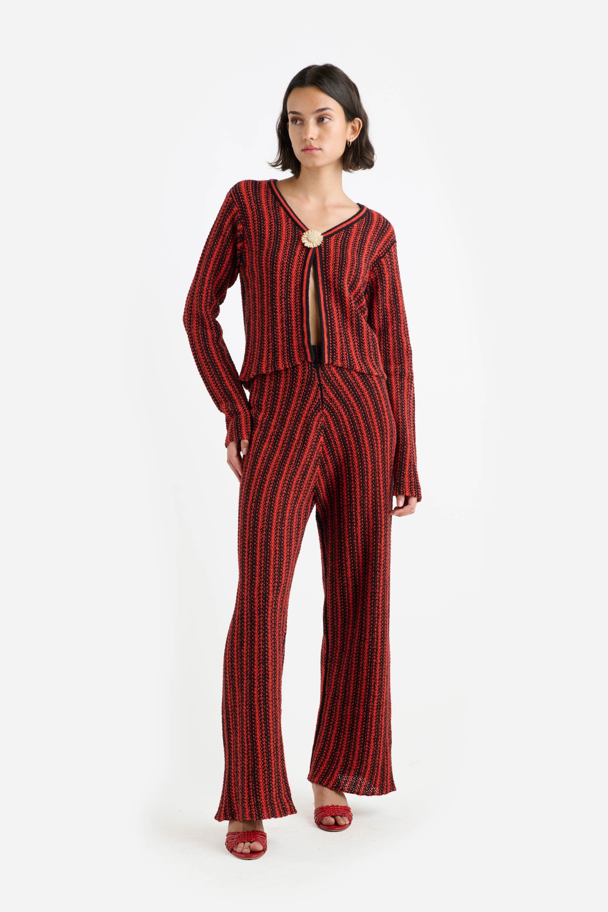 STRIPE FLORAL OPEN CARDIGAN - 2
