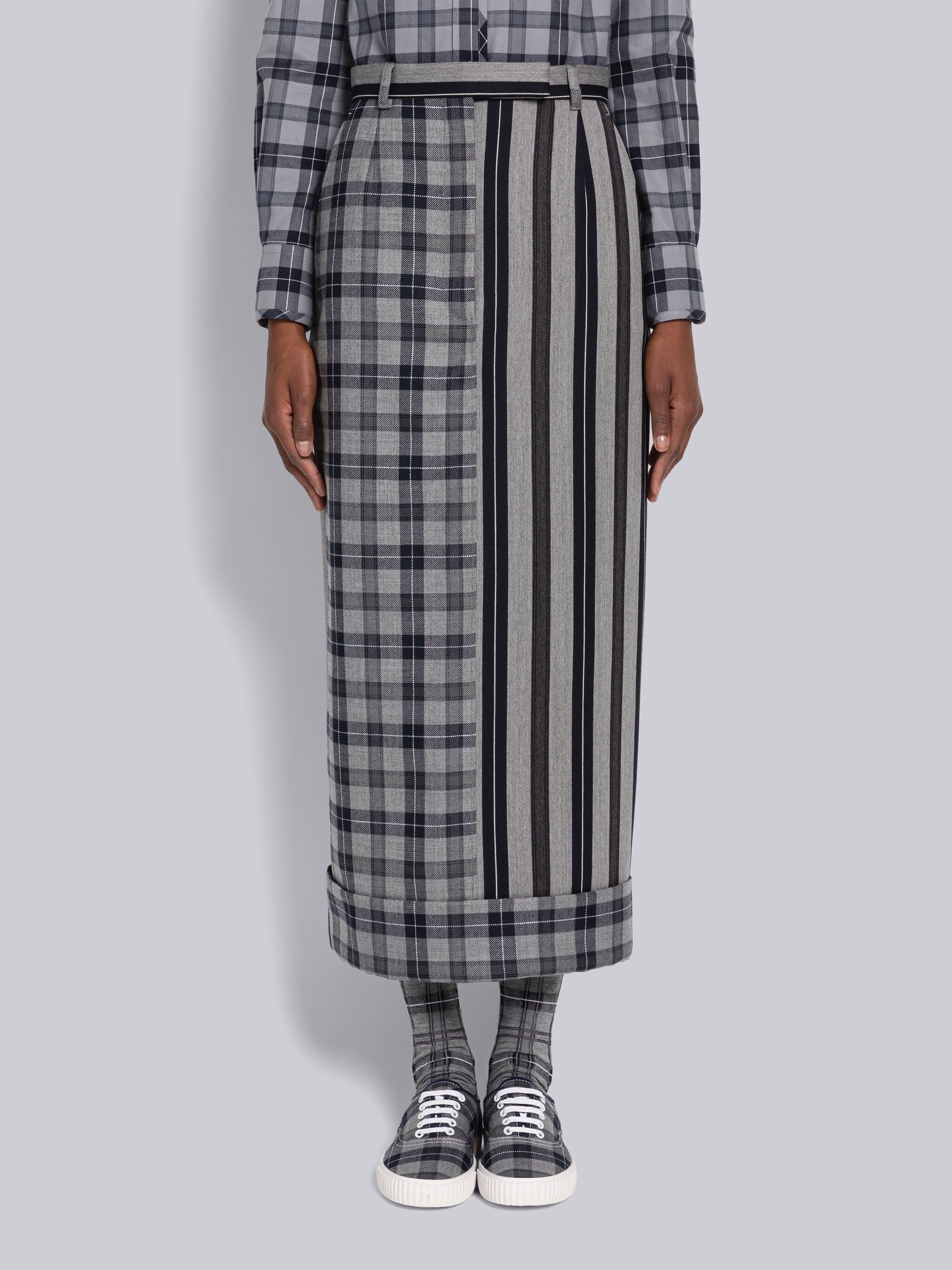 Fun-Mix Tartan Stripe High Waisted Straight Skirt - 1