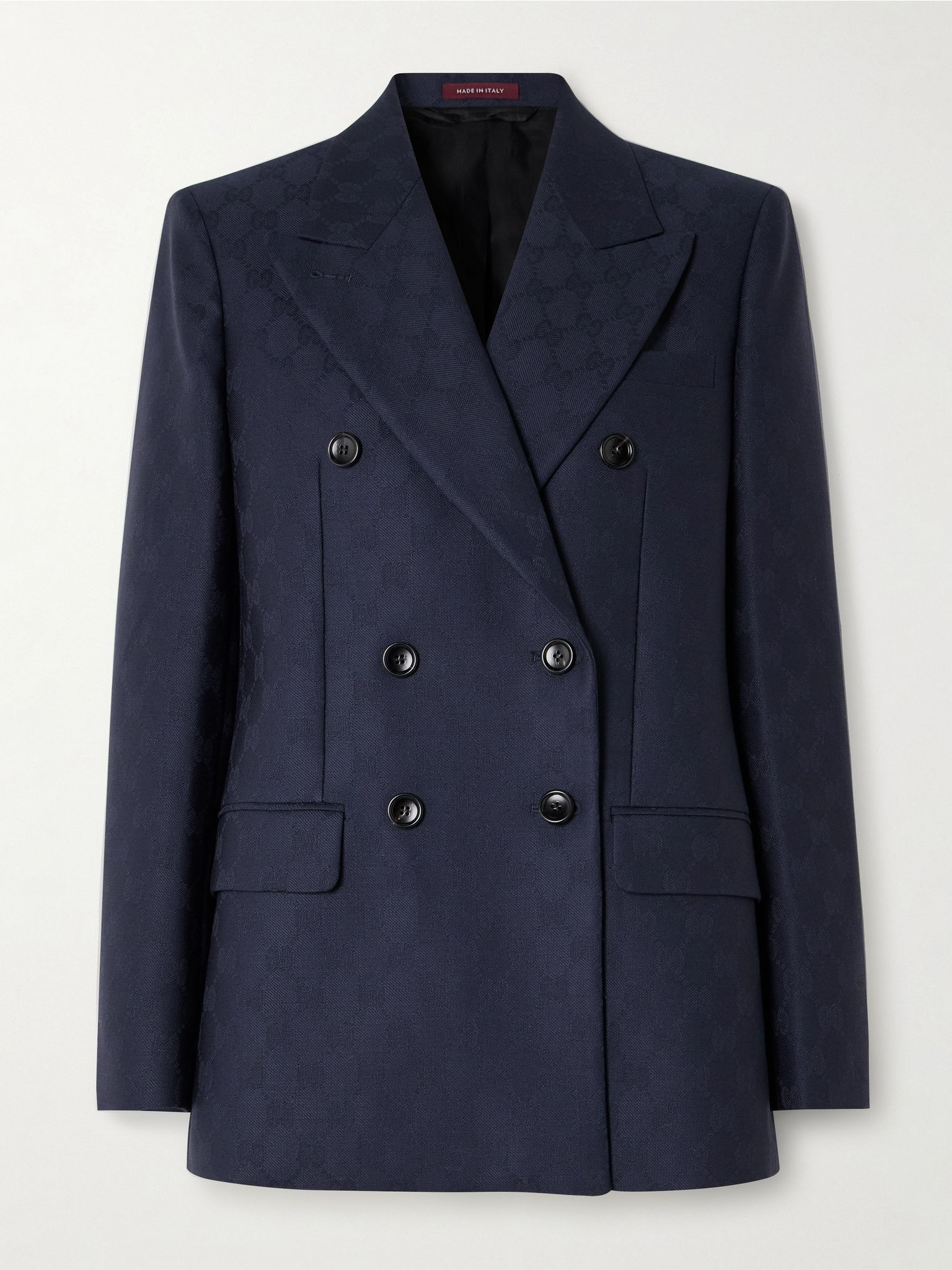 Double-breasted wool-jacquard blazer Midnight blue - 1