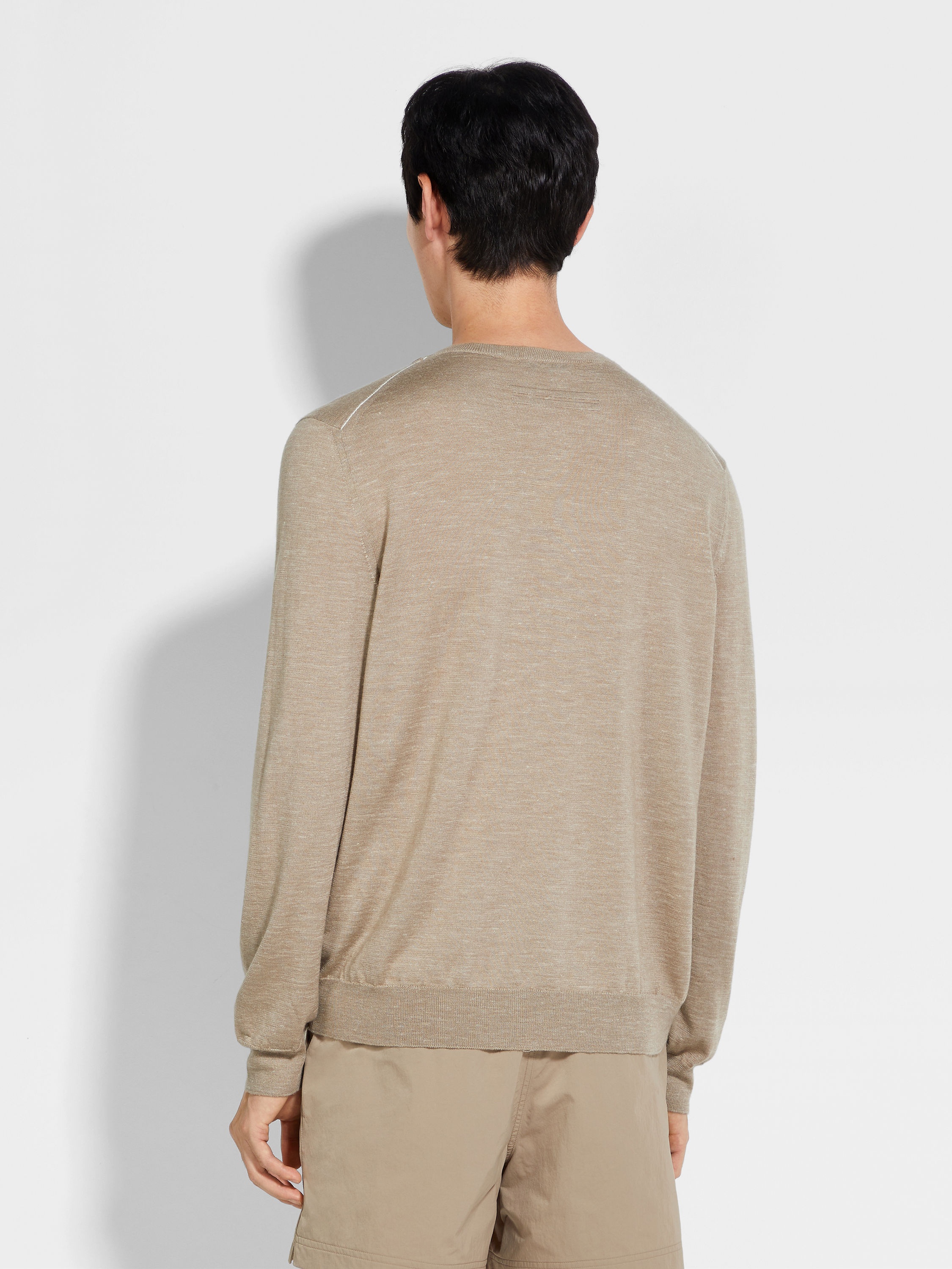 LIGHT TAUPE MÉLANGE SILK CASHMERE AND LINEN CREWNECK - 5