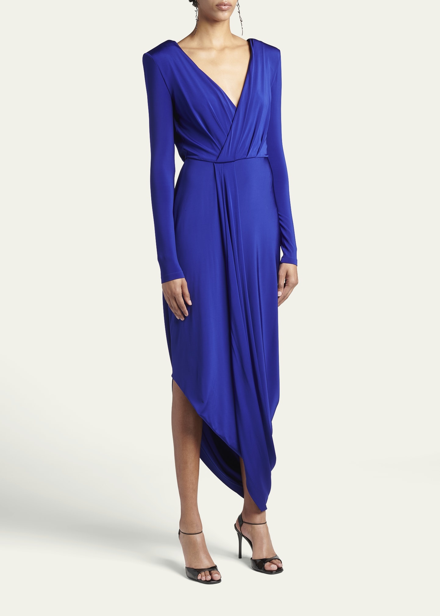 V-Neck Draped Jersey Maxi Dress - 4