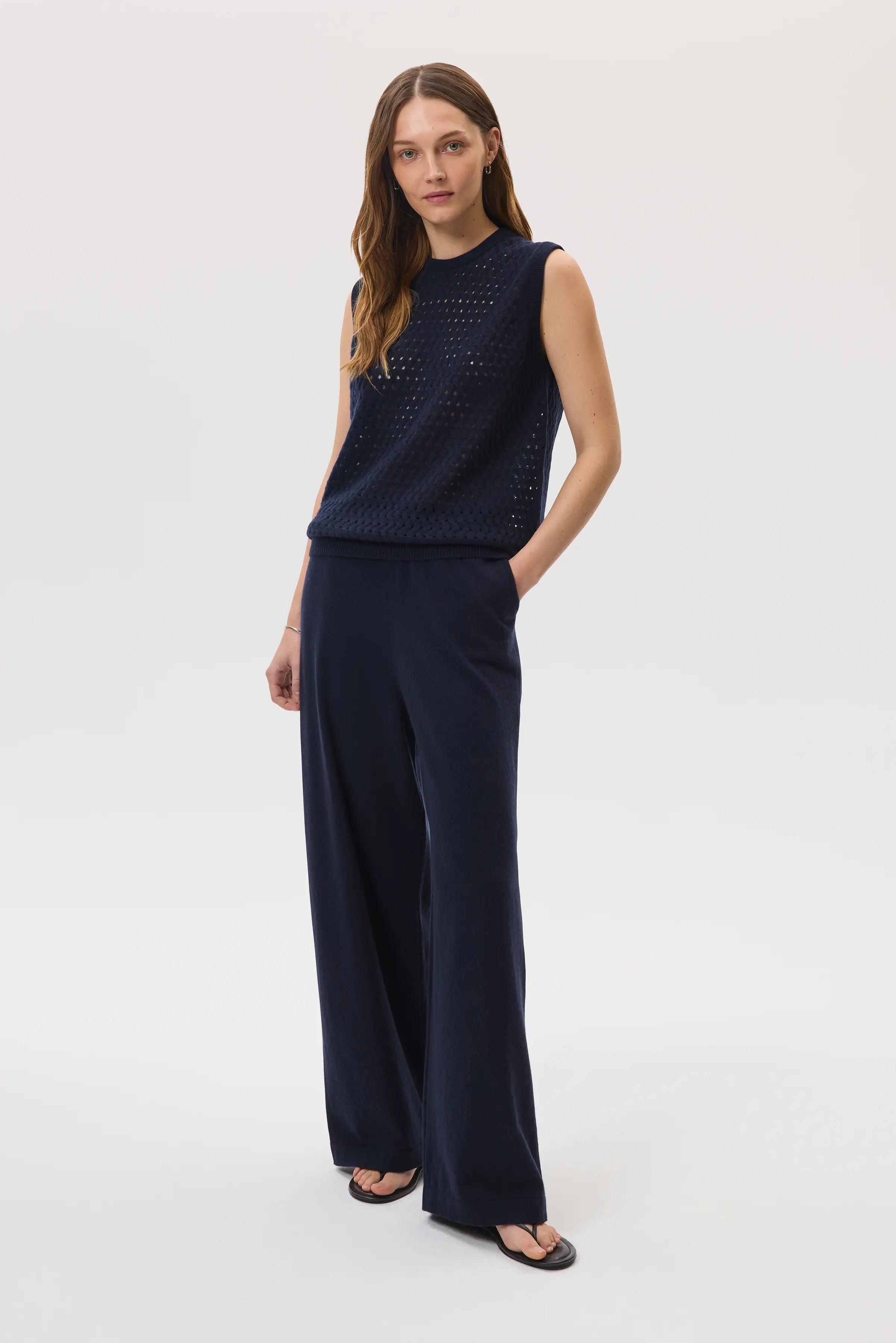 High Rise Cashmere Navy Culottes - 3