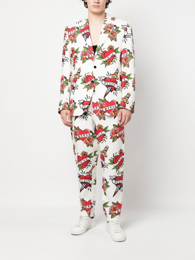 PHILIPP PLEIN heart-print linen trousers outlook
