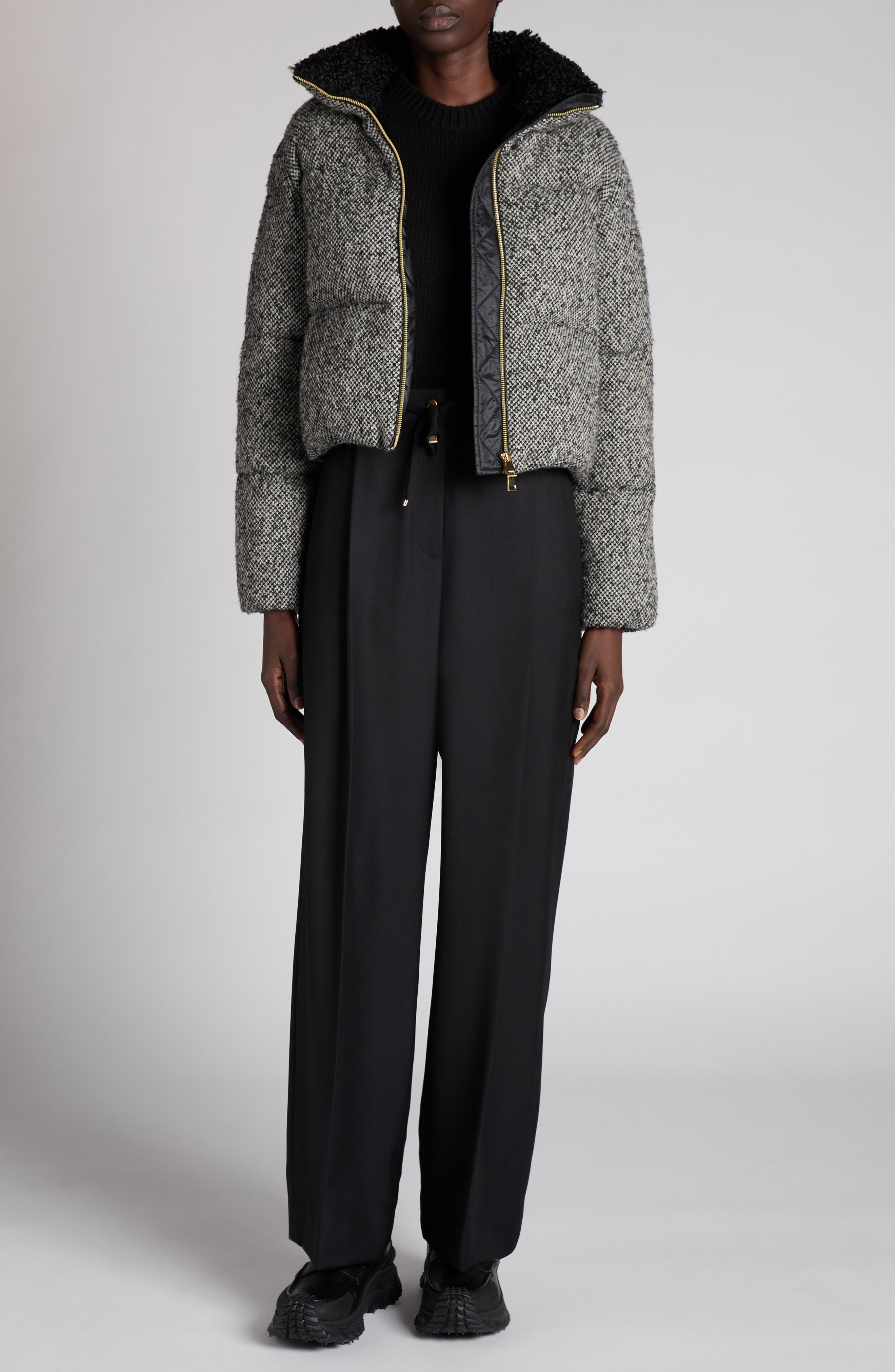 Moncler Brezesse Tweed Down Jacket in Black Check at Nordstrom - 2