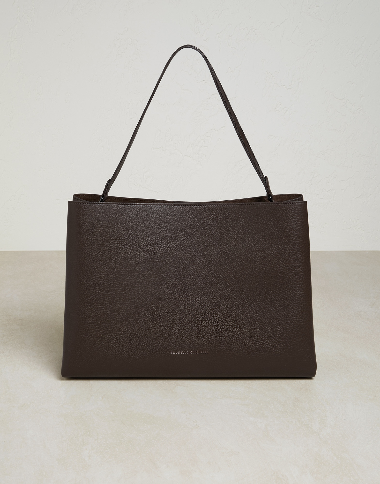 Texture calfskin shopper bag with shiny strap - 1