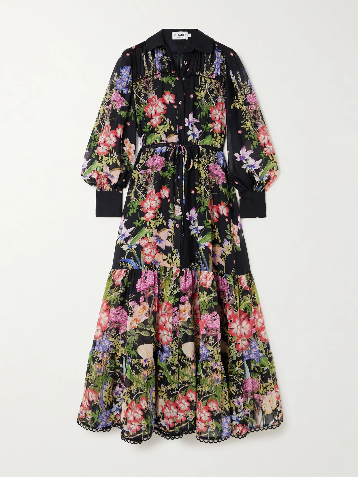 Lotus Floral-print Cotton-blend Voile Maxi Shirt Dress - 1