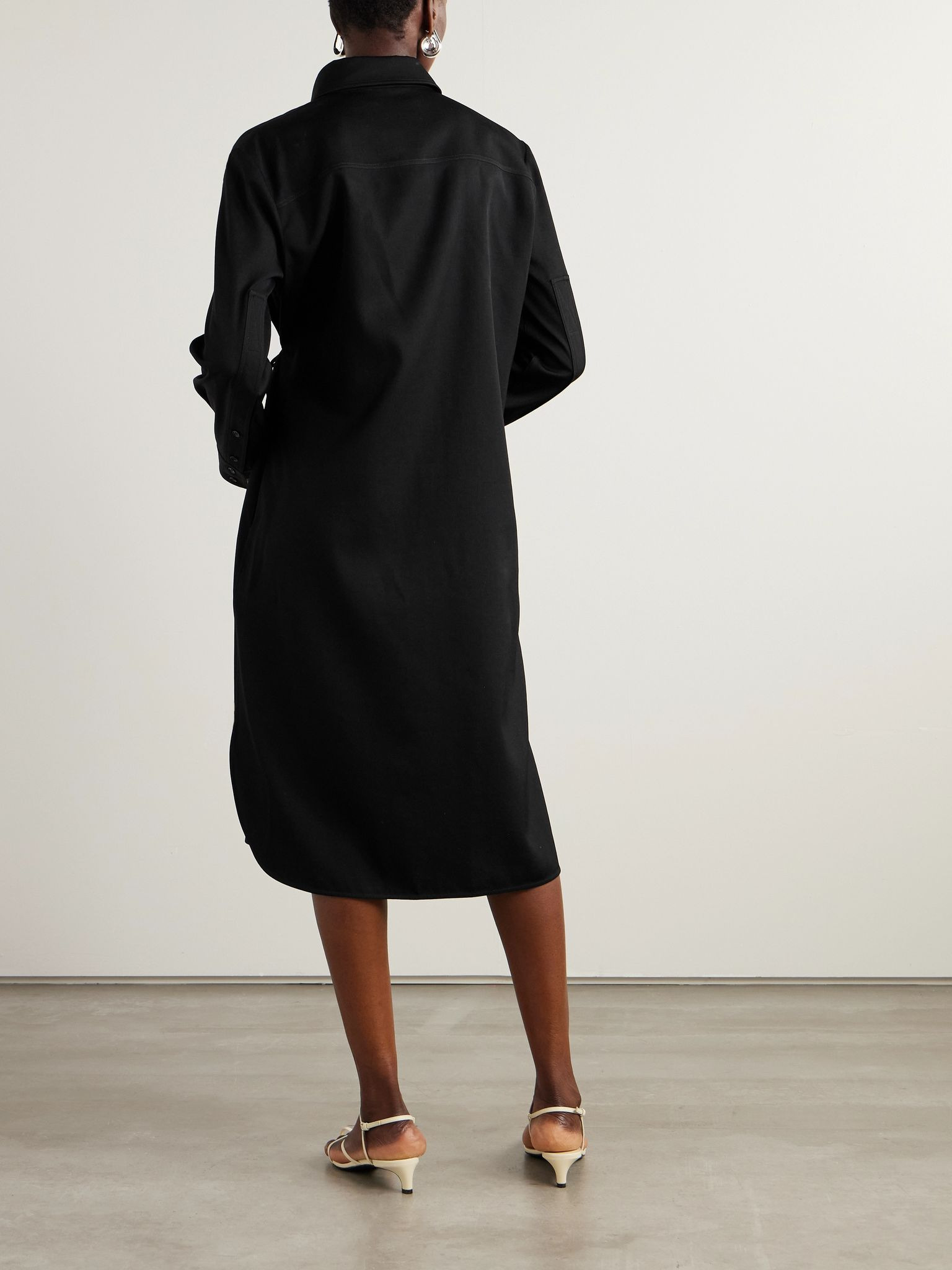 Wool-gabardine midi shirt dress Black - 3