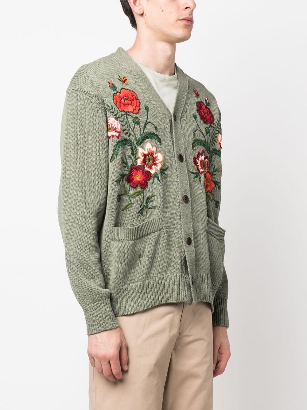 floral-embroidered V-neck cardigan - 3