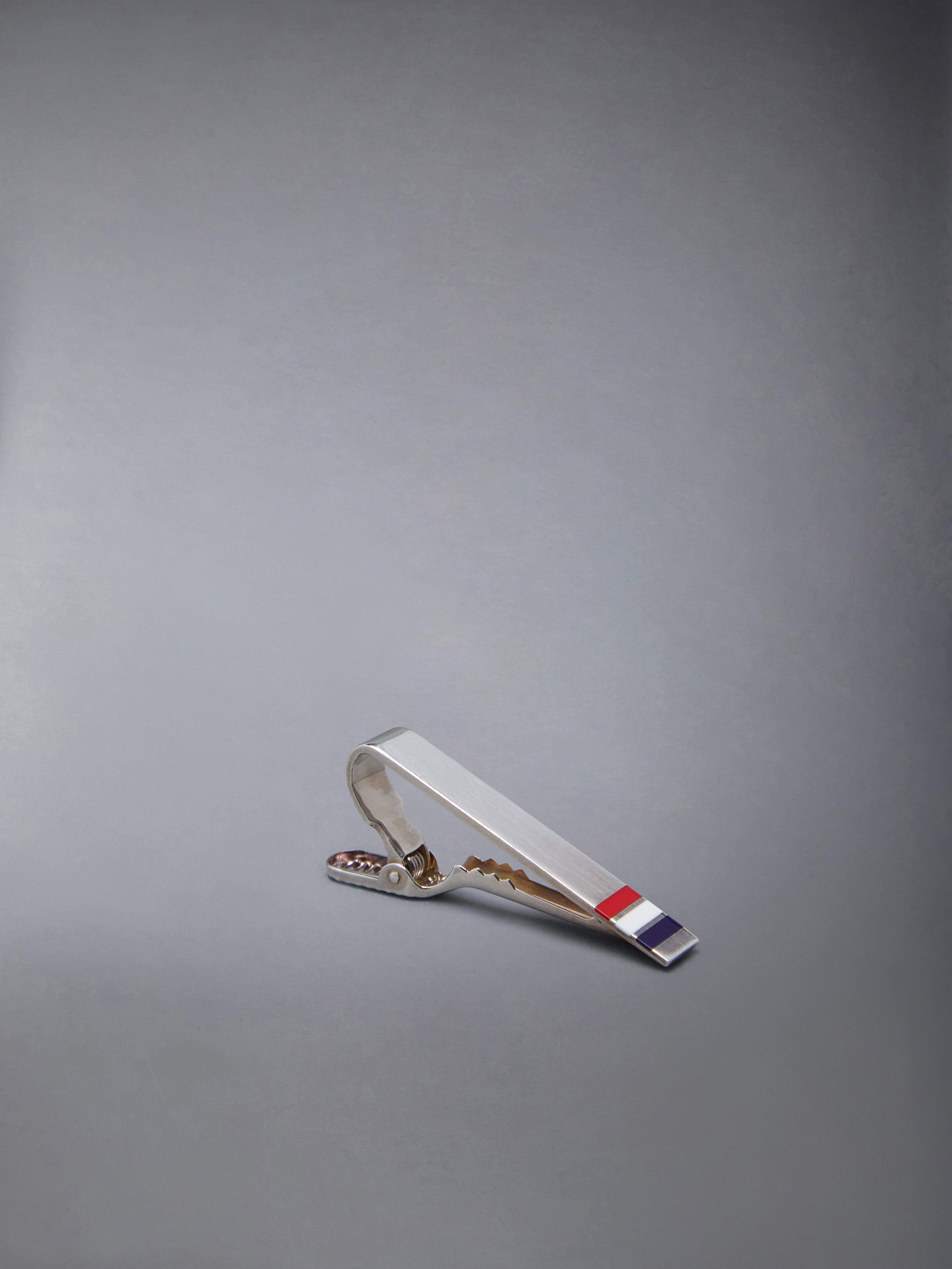 SILVER ENAMEL STRIPE LONG TIE BAR - 2