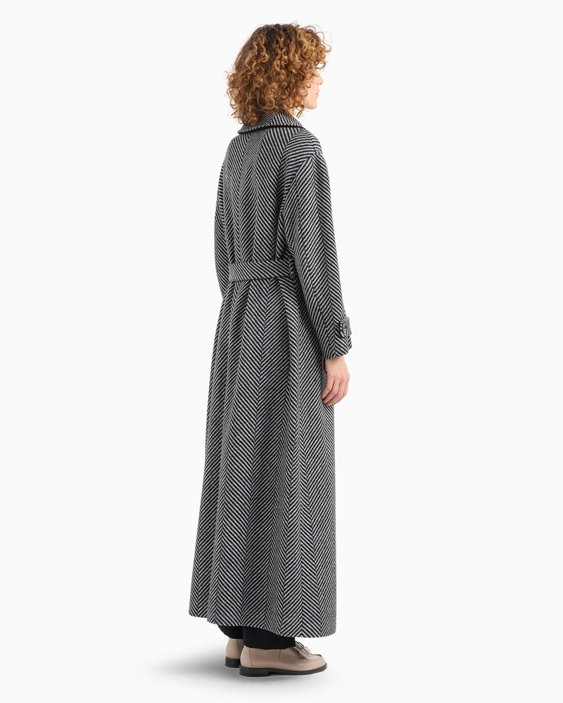 Long, double-breasted coat in a virgin wool blend with two-tone oversize-chevron motif 3