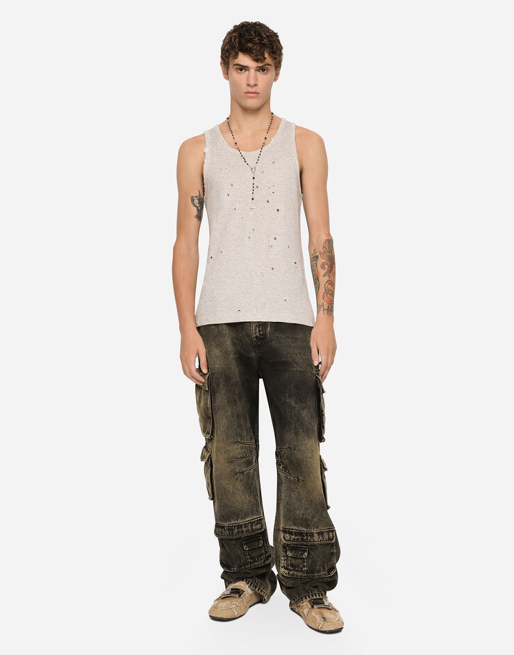 Overdyed and washed denim cargo jeans - 4