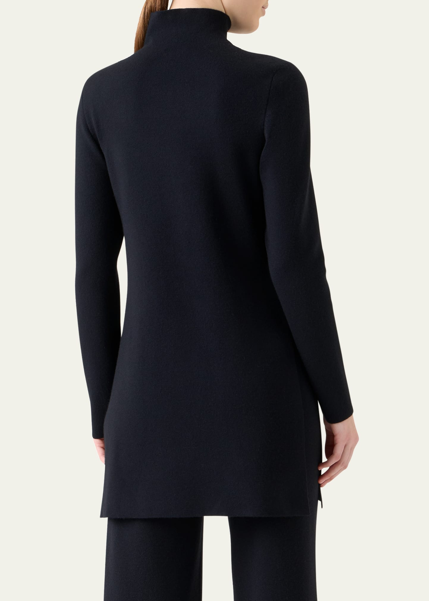 Turtleneck Cashmere-Silk Milano Knit Tunic Sweater - 3