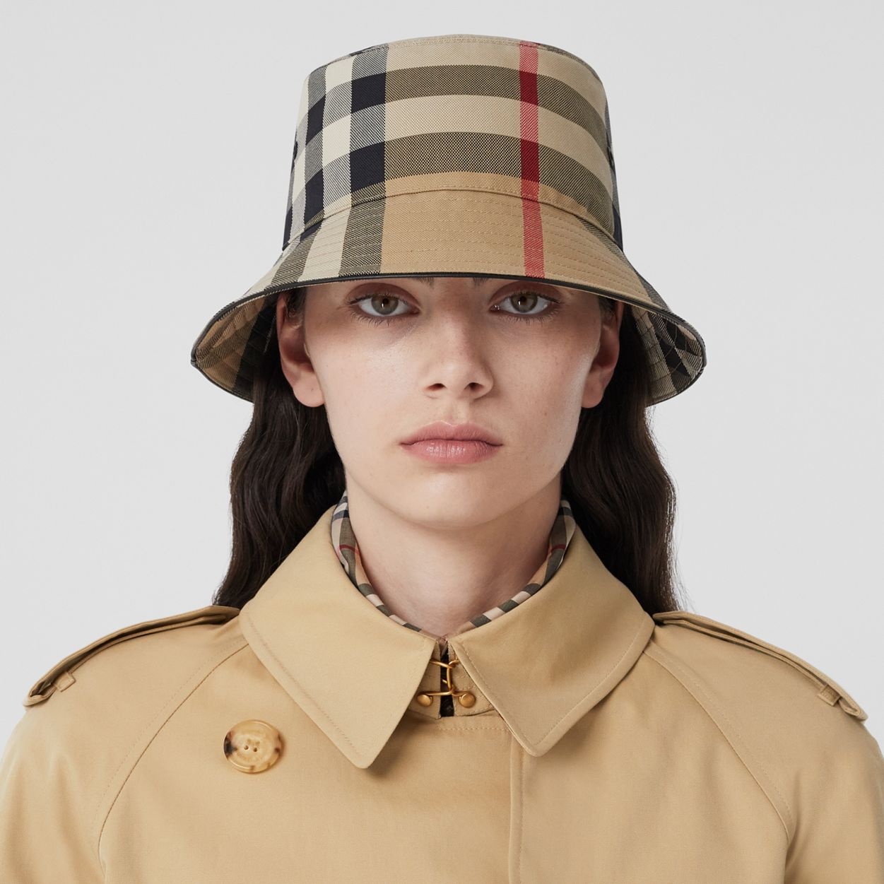 BURBERRY Beige Check Reversible Baby Bucket Hat