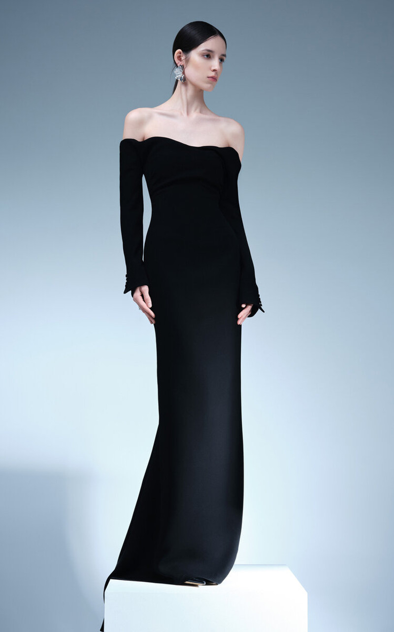 MARMAR HALIM Off-The-Shoulder Crepe Gown black outlook