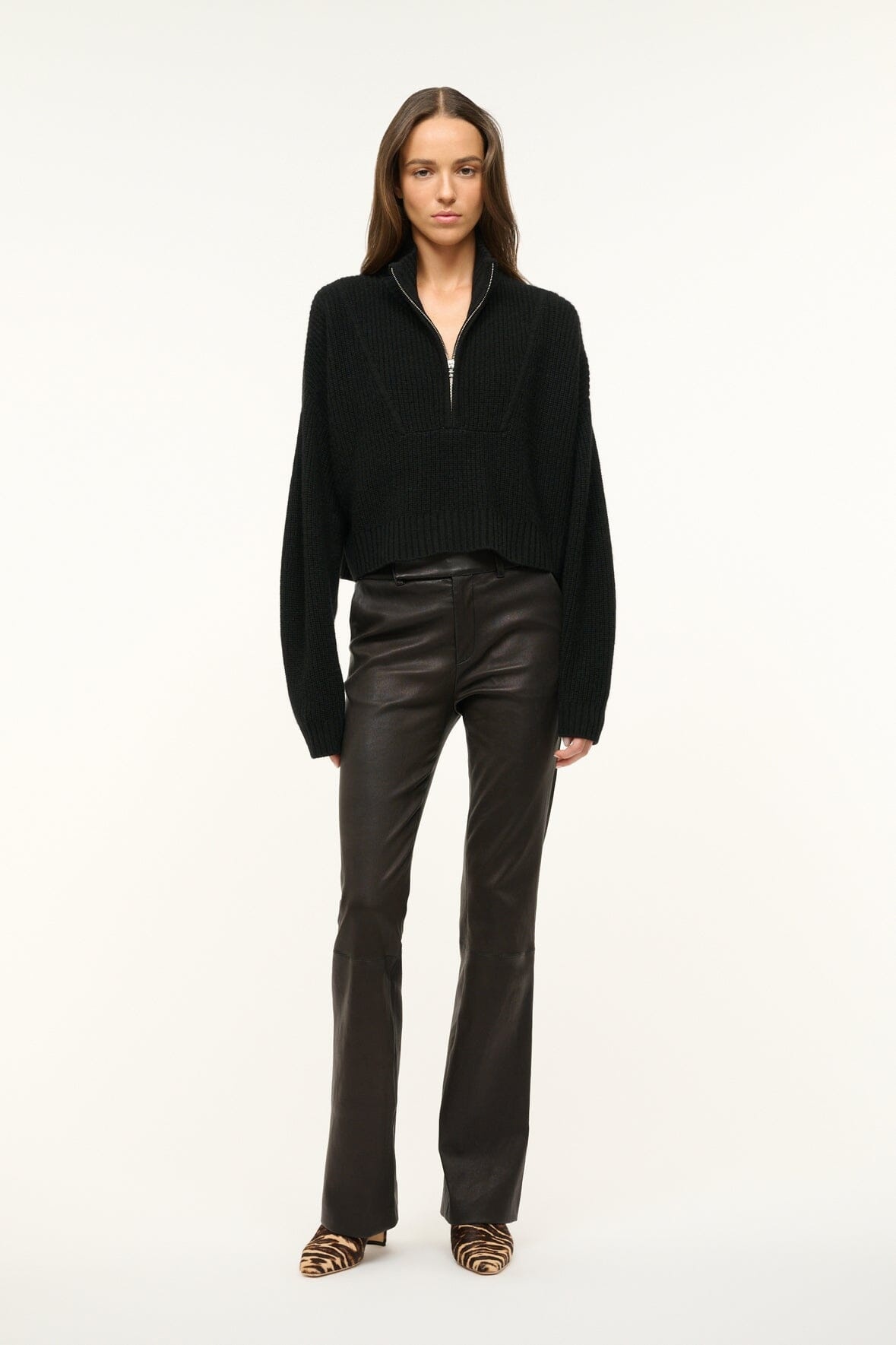 STAUD CASHMERE CROPPED HAMPTON SWEATER BLACK - 3