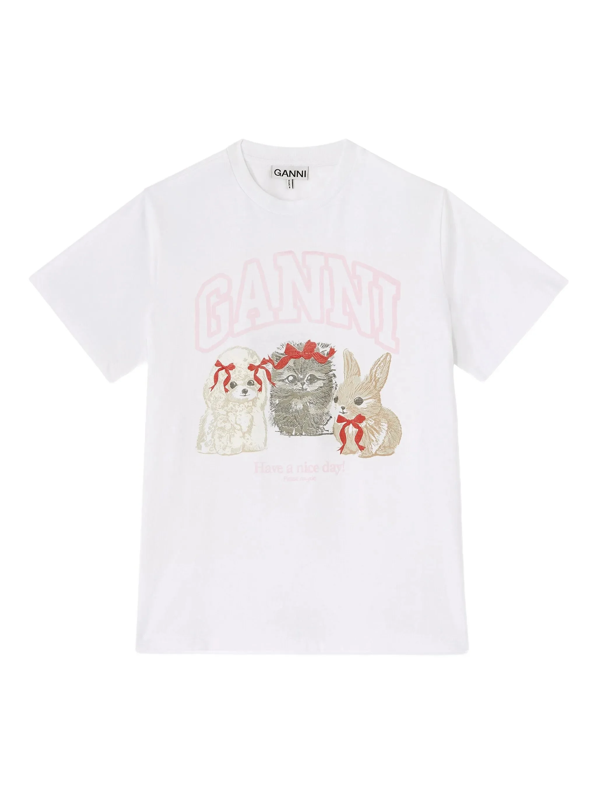 Ganni GANNI T-SHIRT BASIC COTTON JERSEY CUTE ANIMALS - 1