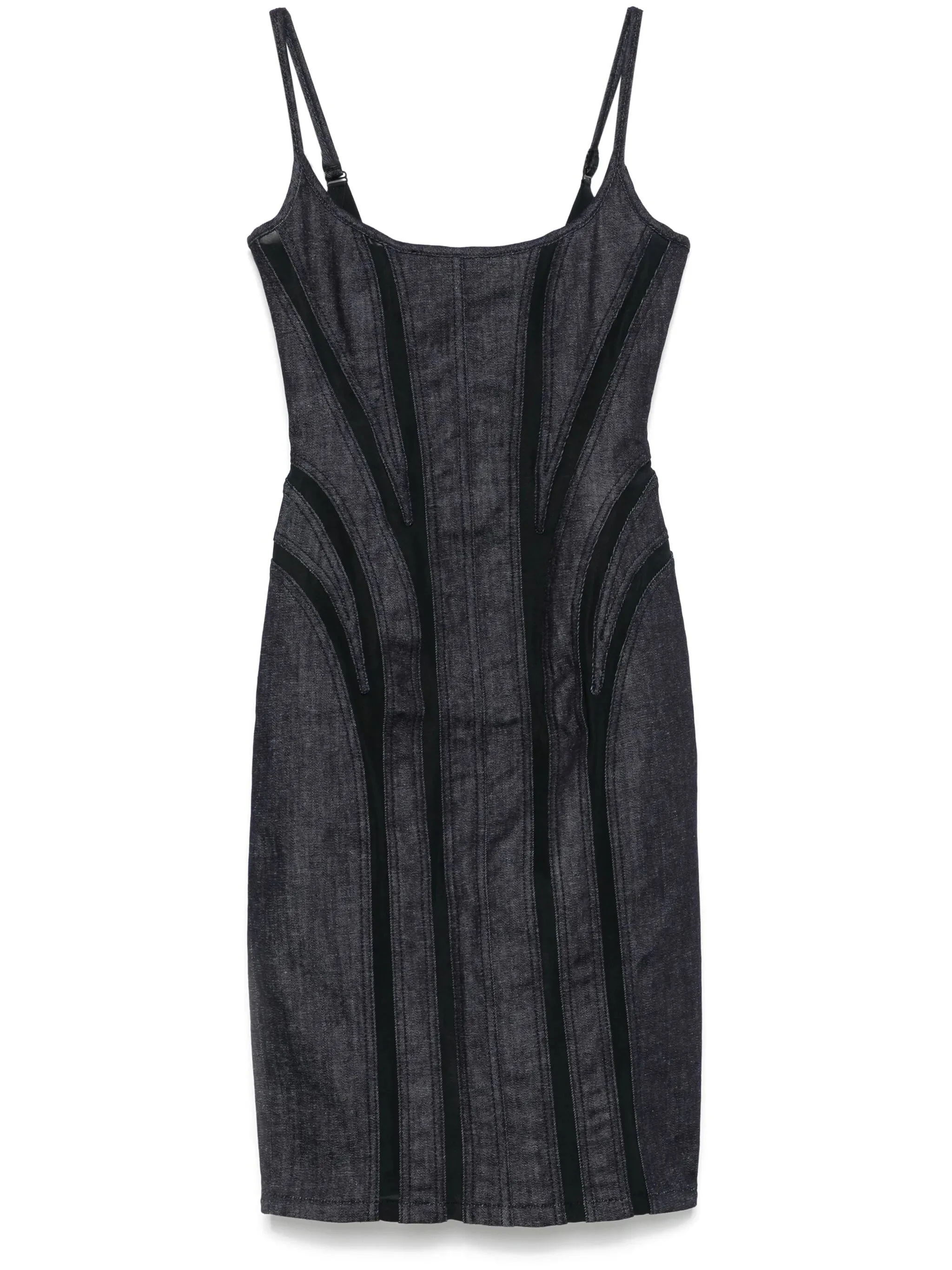mesh-panel denim midi dress - 1
