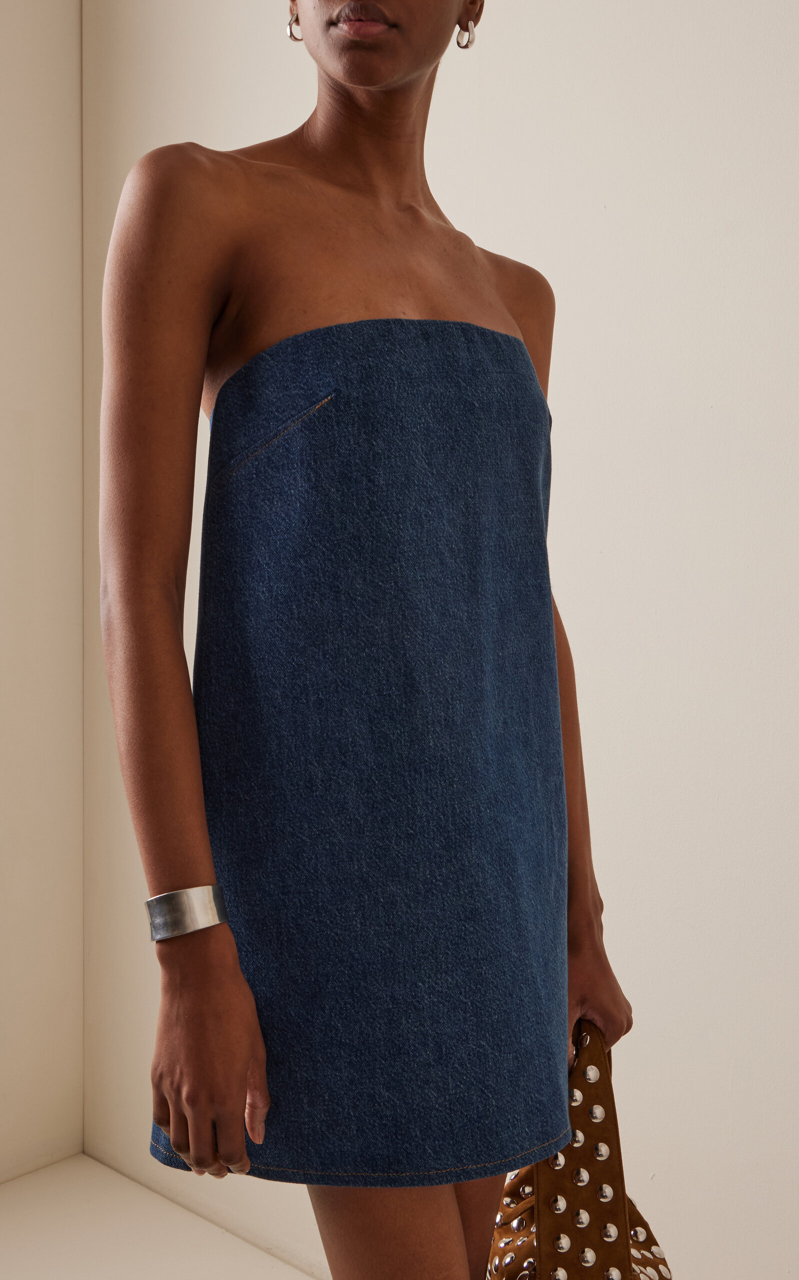 The Strapless Denim Mini Dress dark wash - 3