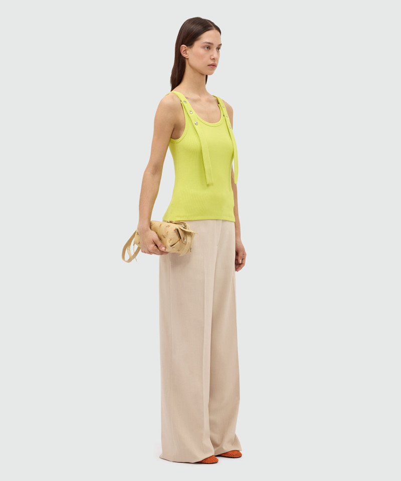 MSGM Lime ribbed cotton top with straps and metal buttons outlook