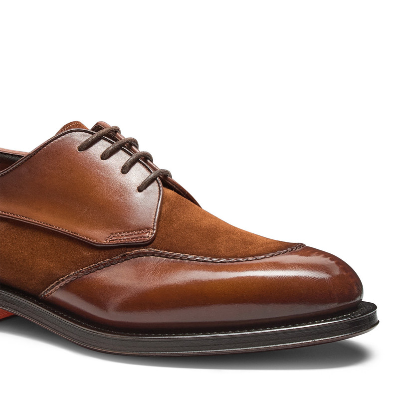 Men’s light brown leather and suede Derby shoe 6