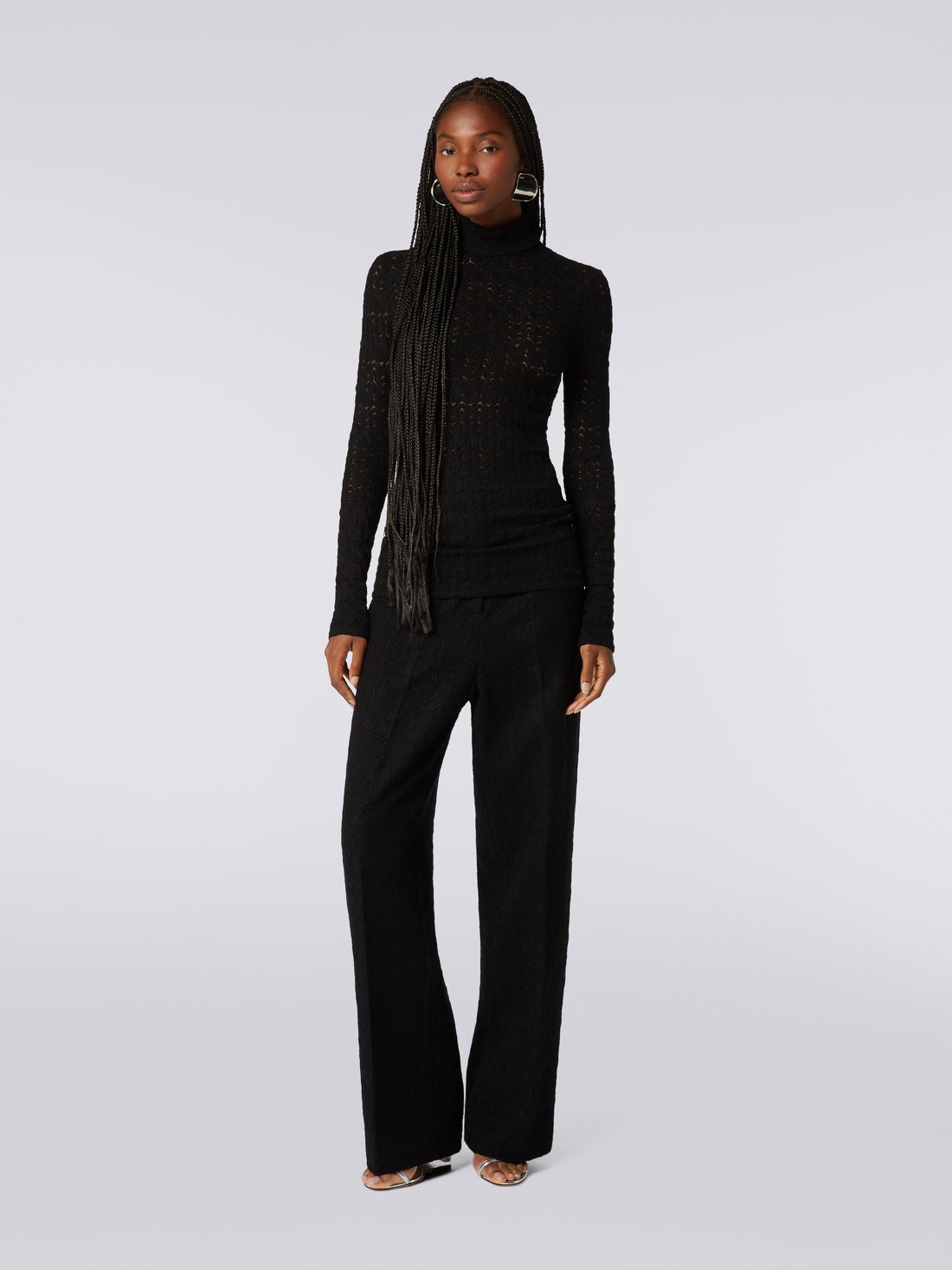 Lace-effect viscose blend high-neck pullover - 2
