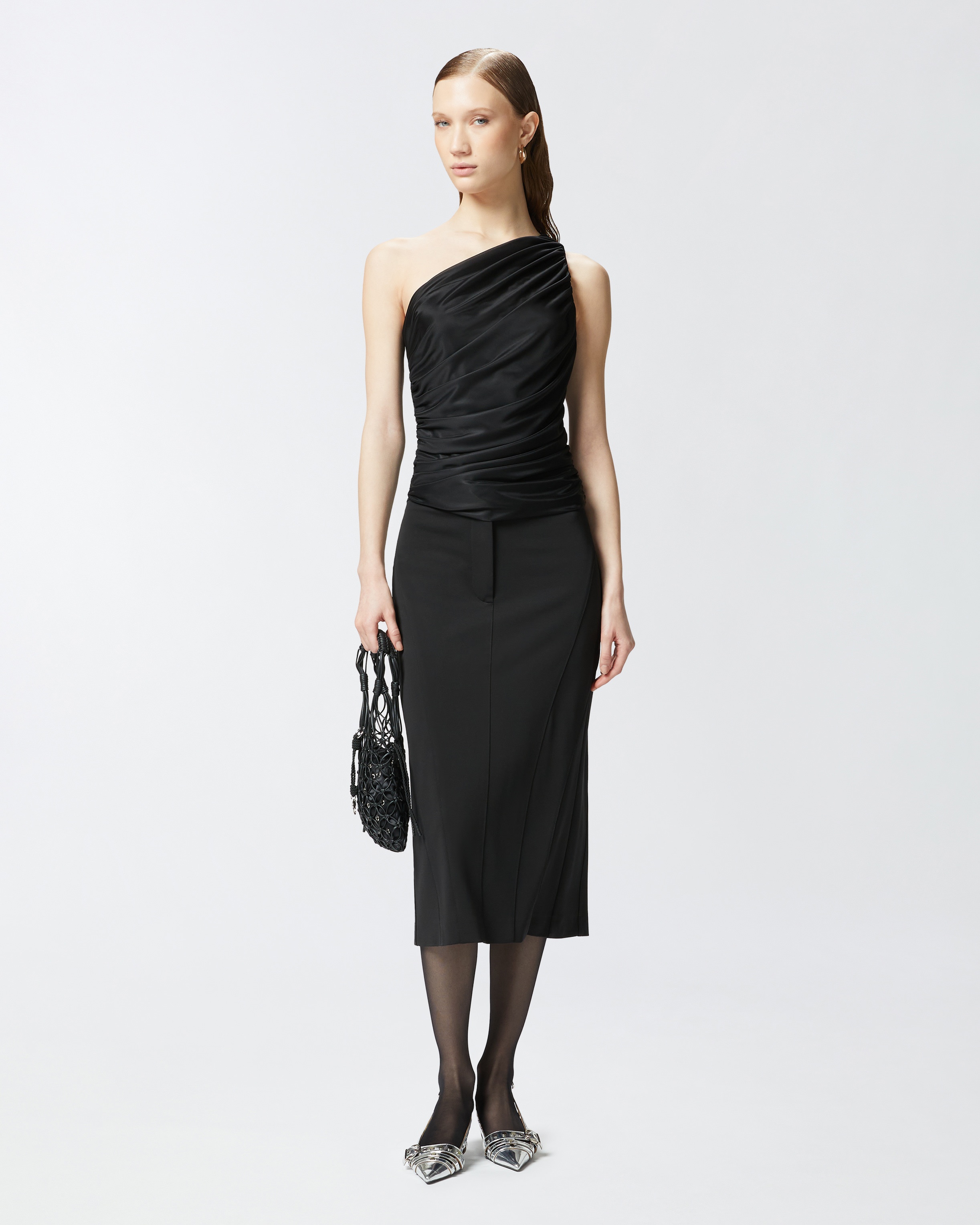 FABRIC STITCH MIDI SKIRT WITH BACK SLIT - 2