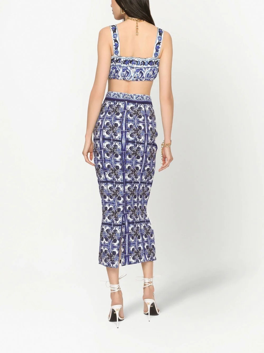 Maiolica-print pencil skirt - 4