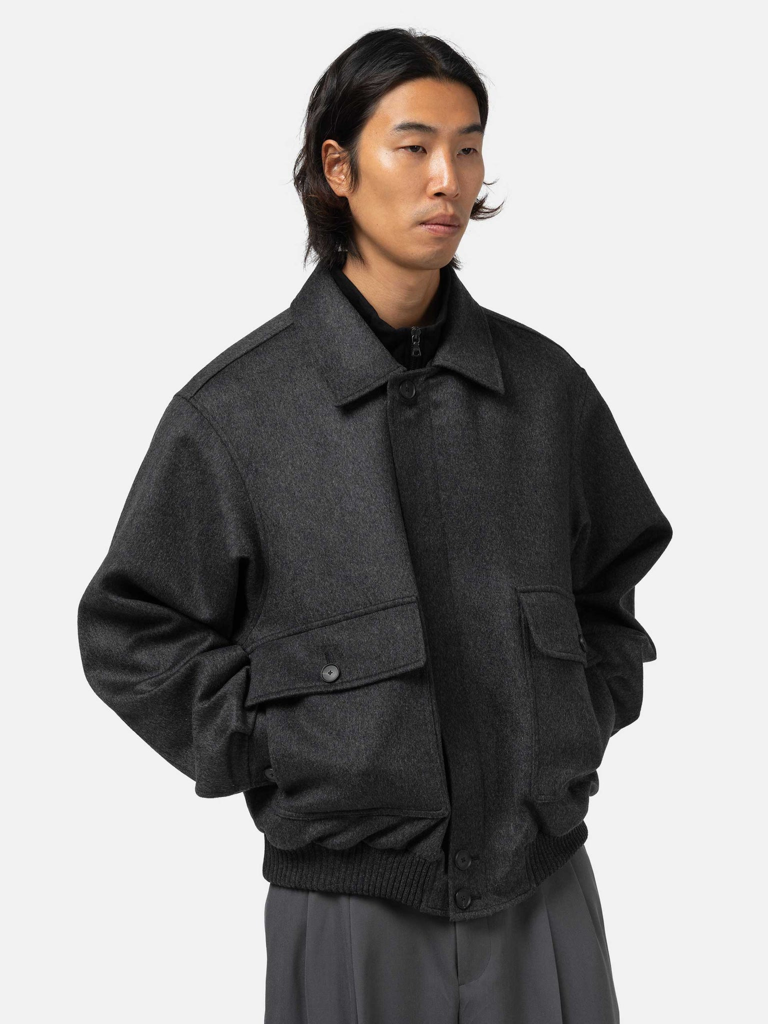 Cashmere Moleskin Zip Blouson Top Charcoal - 4