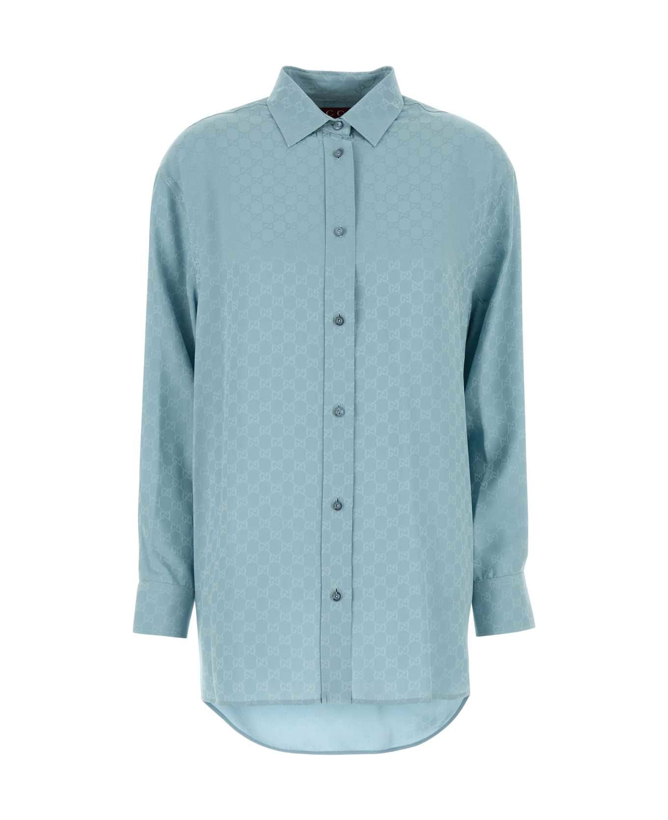 Light Blue Silk Oversize Shirt - 1