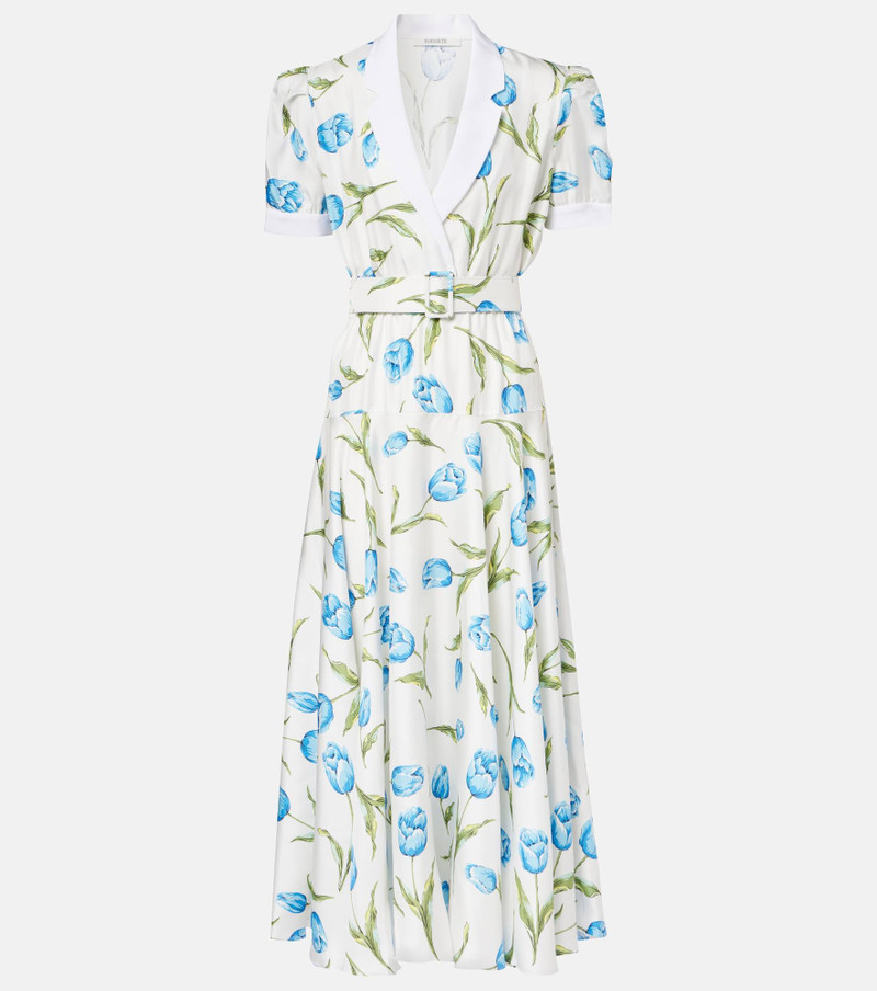 Belted floral silk twill midi dress 1