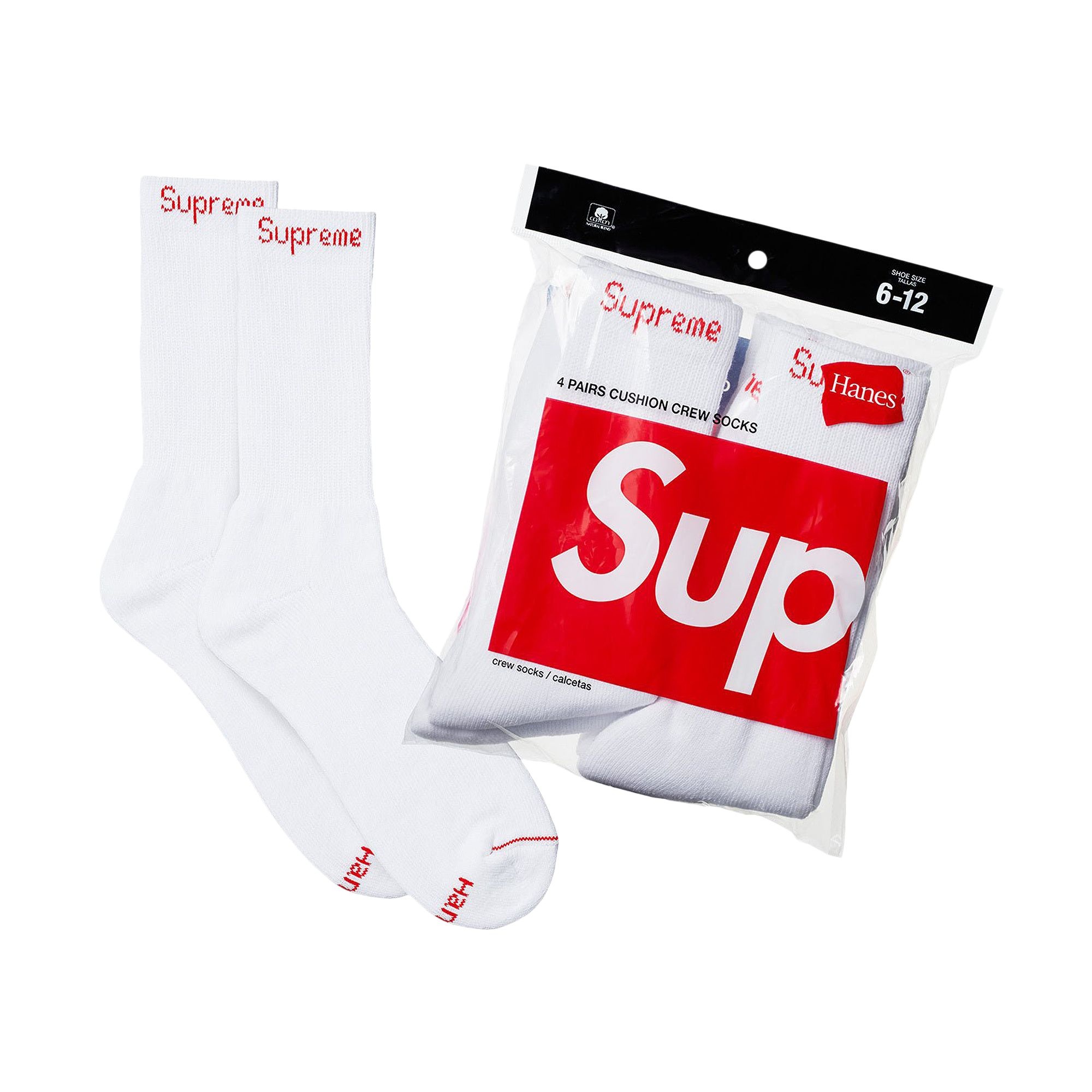 Supreme x Hanes Crew Socks (4 Pack) 'White' - 1