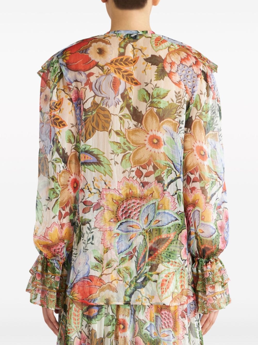 ruffled floral-print silk shirt - 4