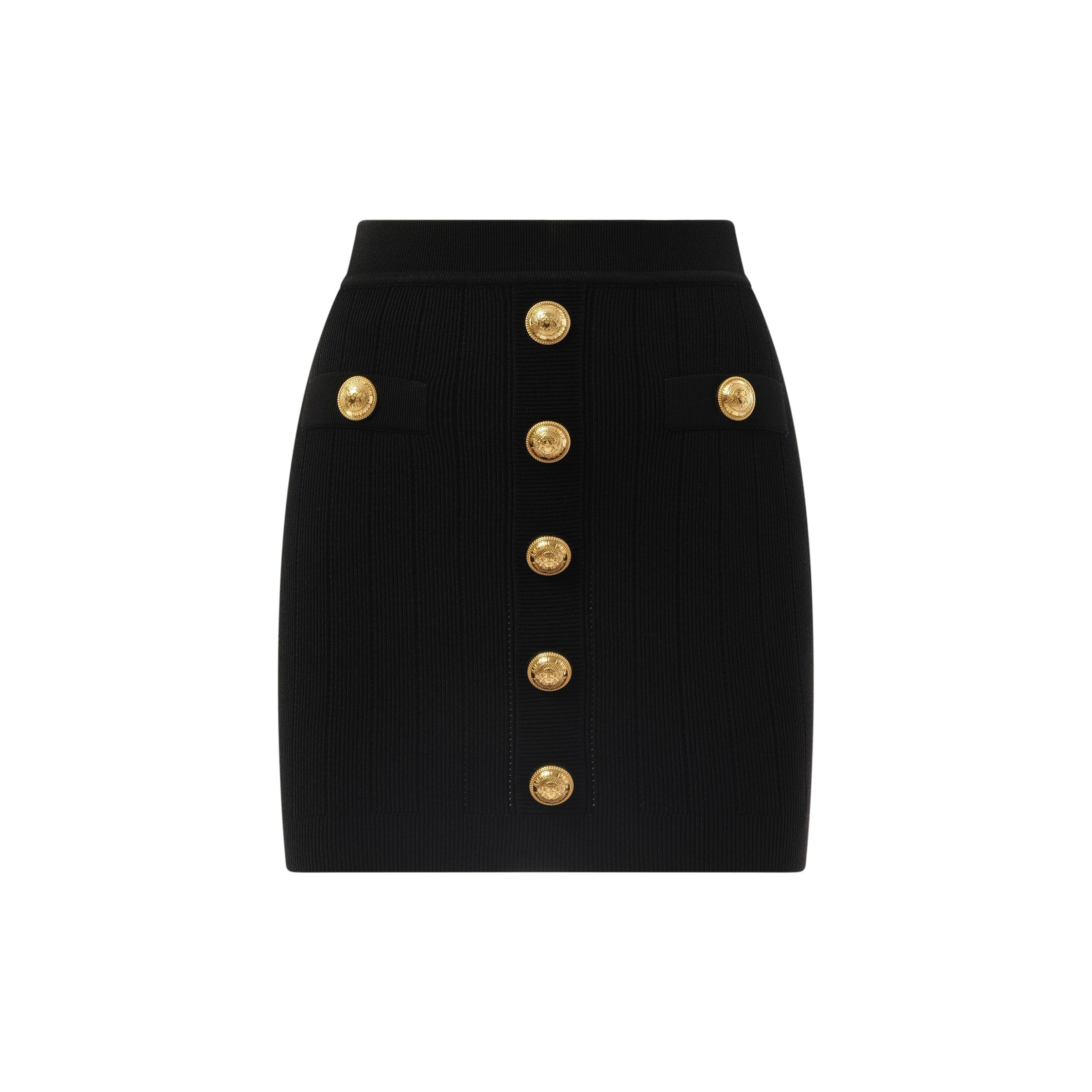 2 Pockets Buttoned Knit Short Skirt in Black - 2