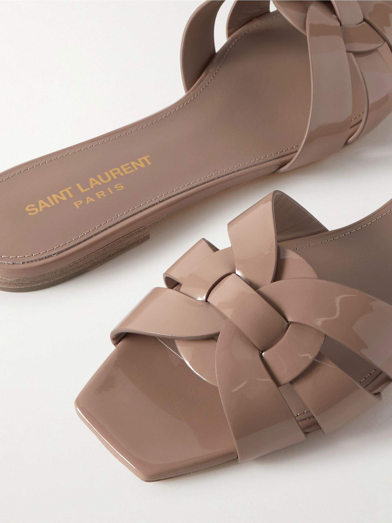Tribute woven patent-leather slides Beige - 4