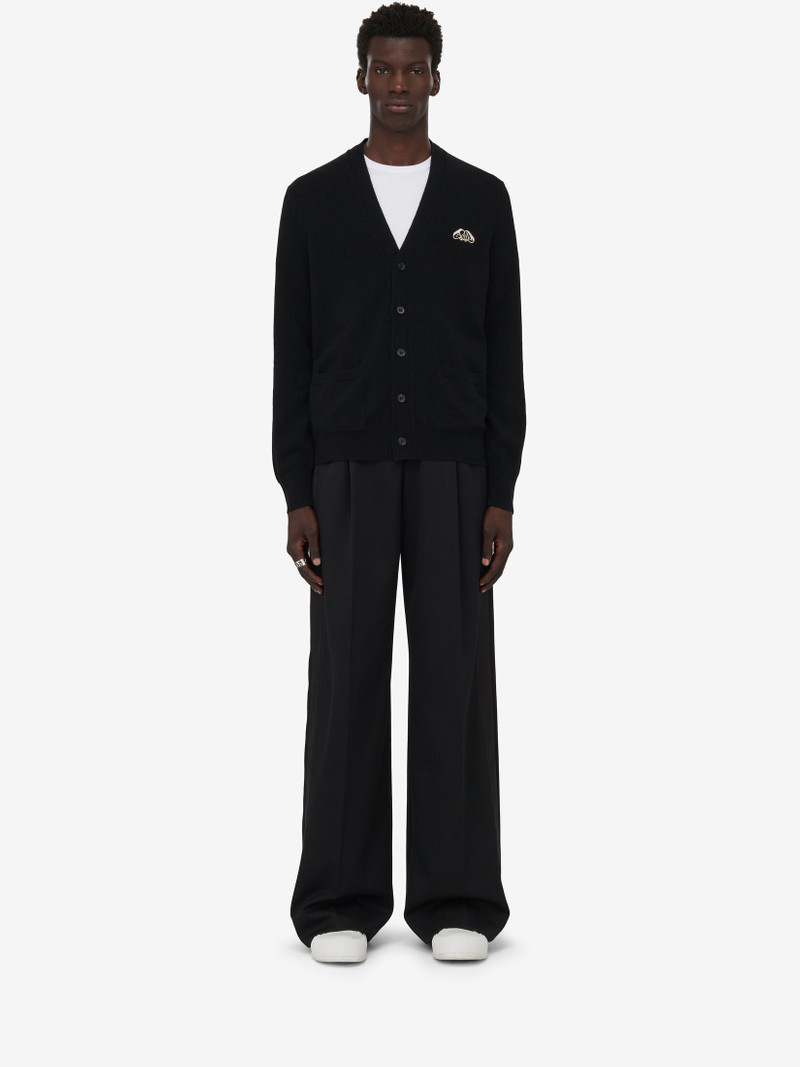 Alexander McQueen Men's Seal Logo Cardigan in Black/ivory outlook