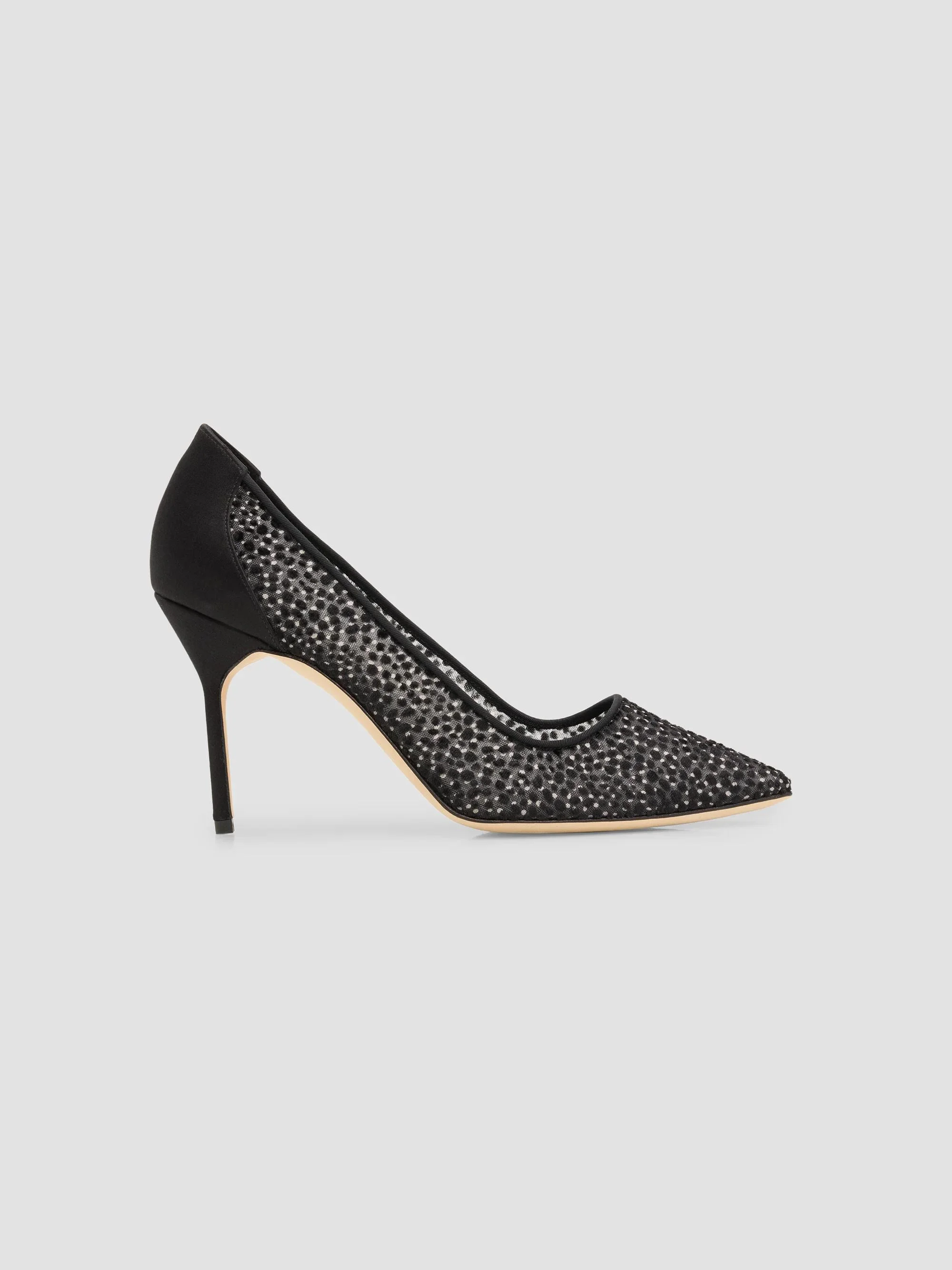 Women's Polka Dot Mesh Stiletto Pumps - Black - 1