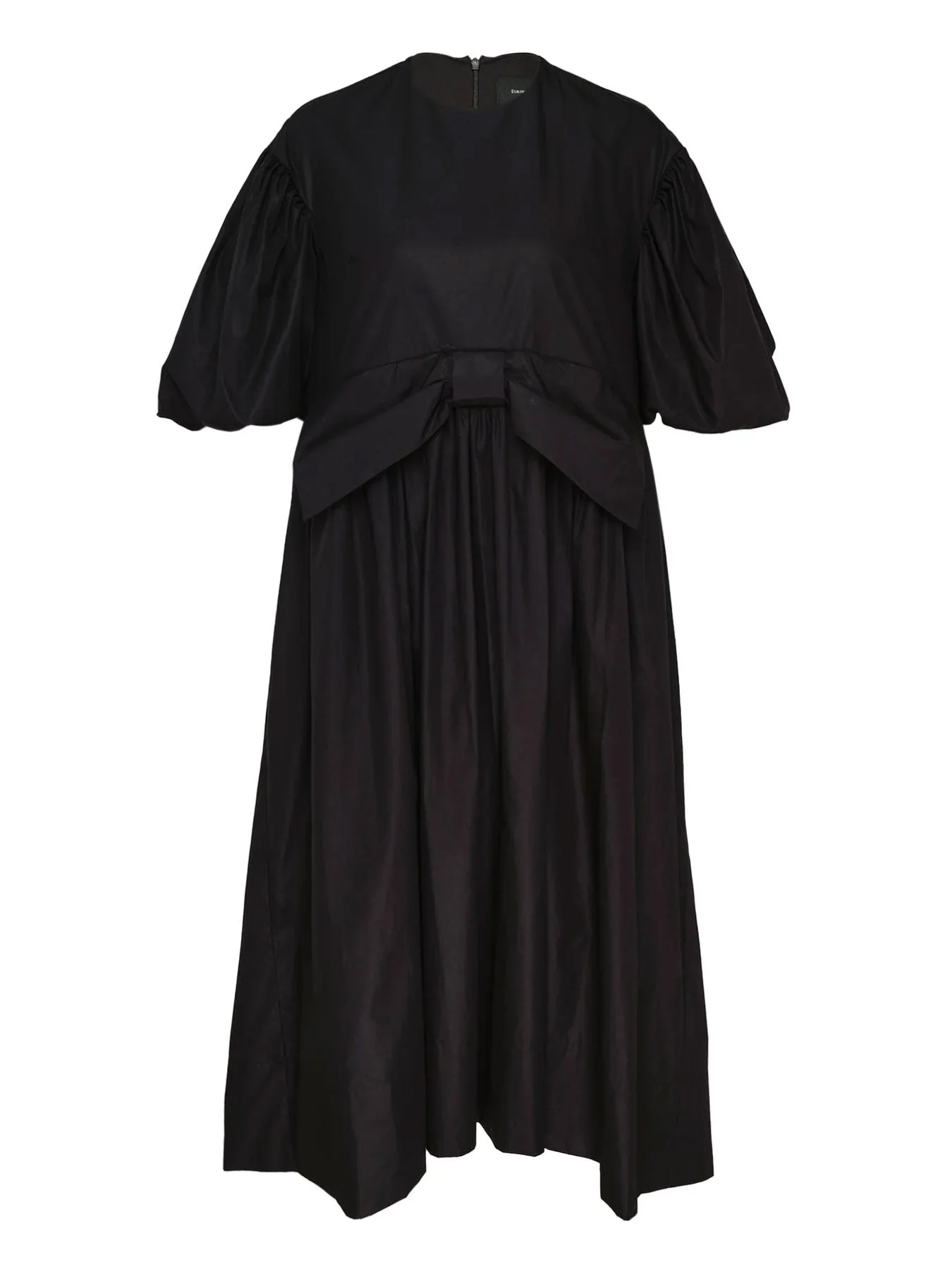 MINI PUFF SLEEVE GATHERED BOW SMOCK DRESS - BLACK - 1