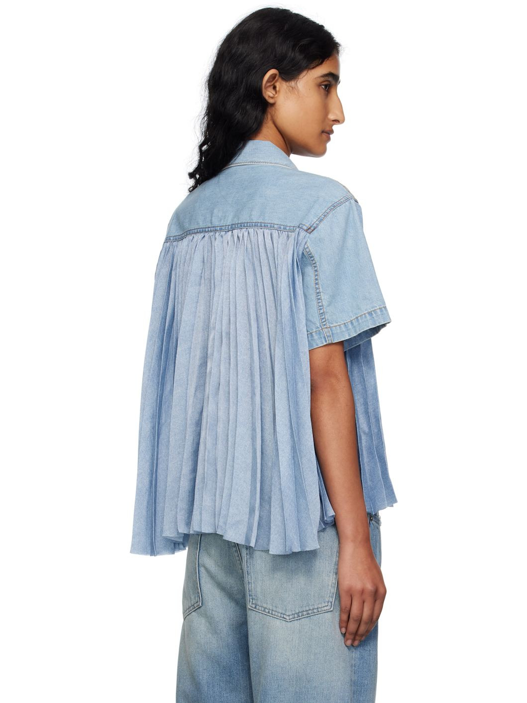 Blue Paneled Denim Shirt - 3