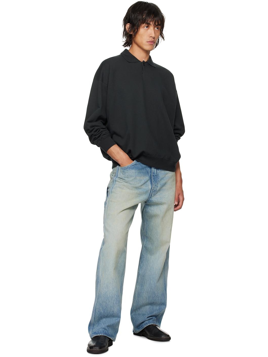 AURALEE Black Pima Light Sweat Polo | REVERSIBLE AURALEE Black Pima Light Sweat Polo | REVERSIBLE
