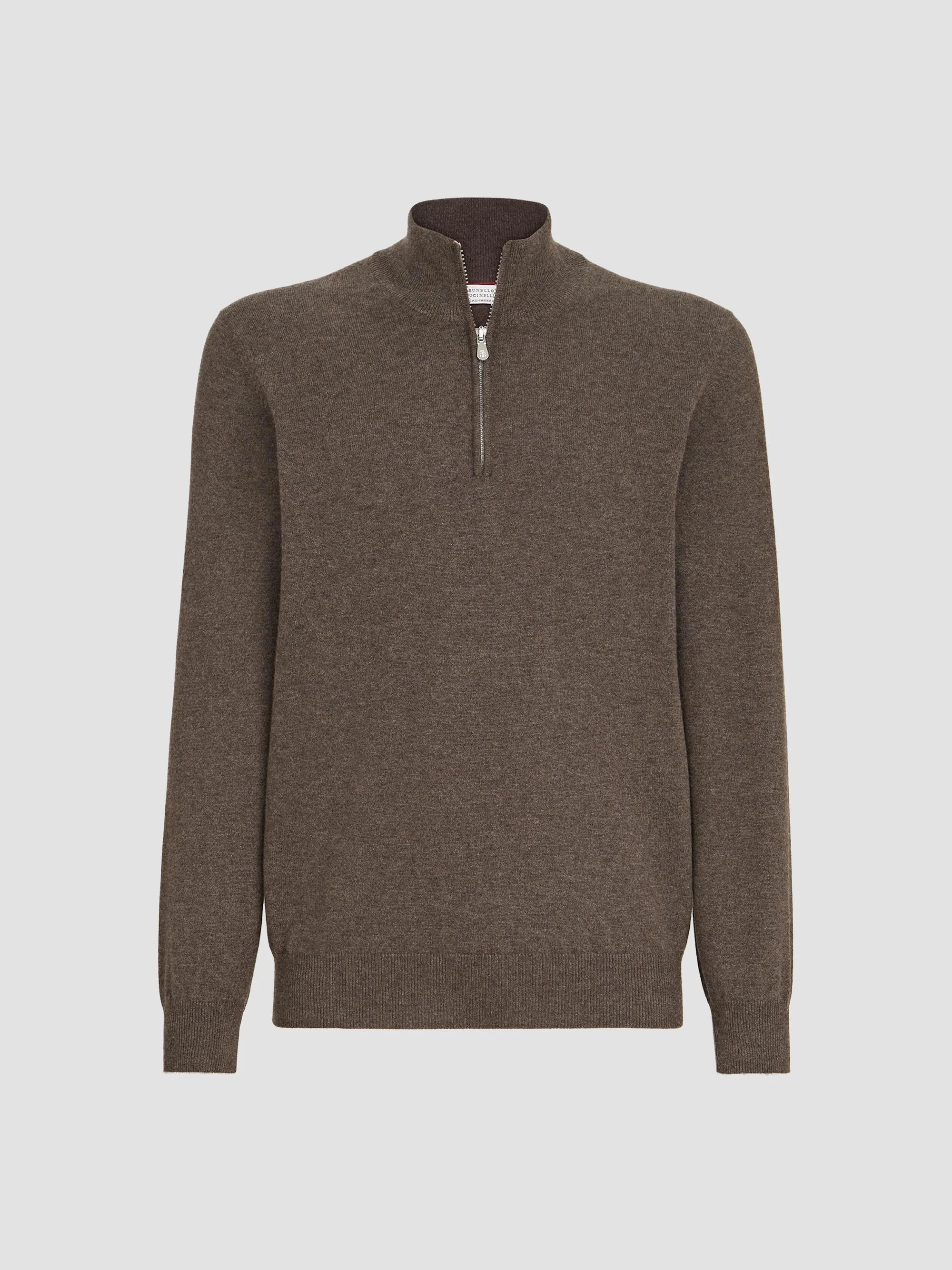 Men's Cashmere Sweater with Half Zip - Brown - 1