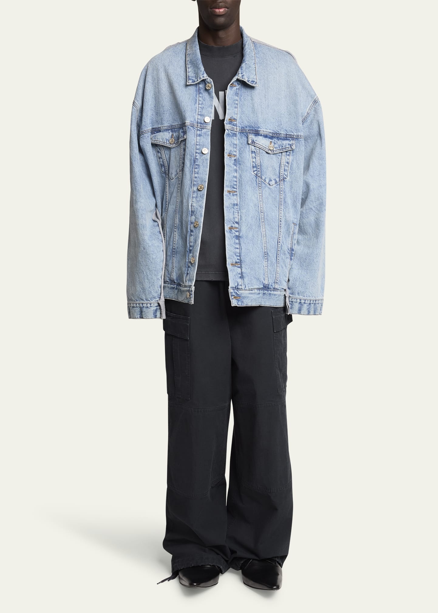 Men's Pieced Denim and Terry Trucker Jacket - 2
