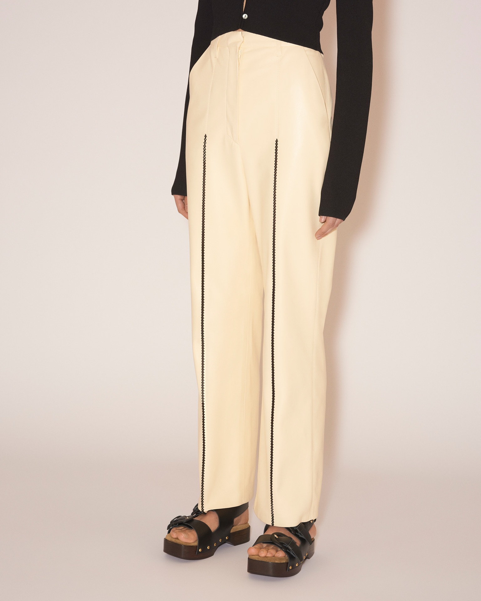 LUCEE - Vegan leather merrow-stitch straight-leg trousers - Vanilla - 6