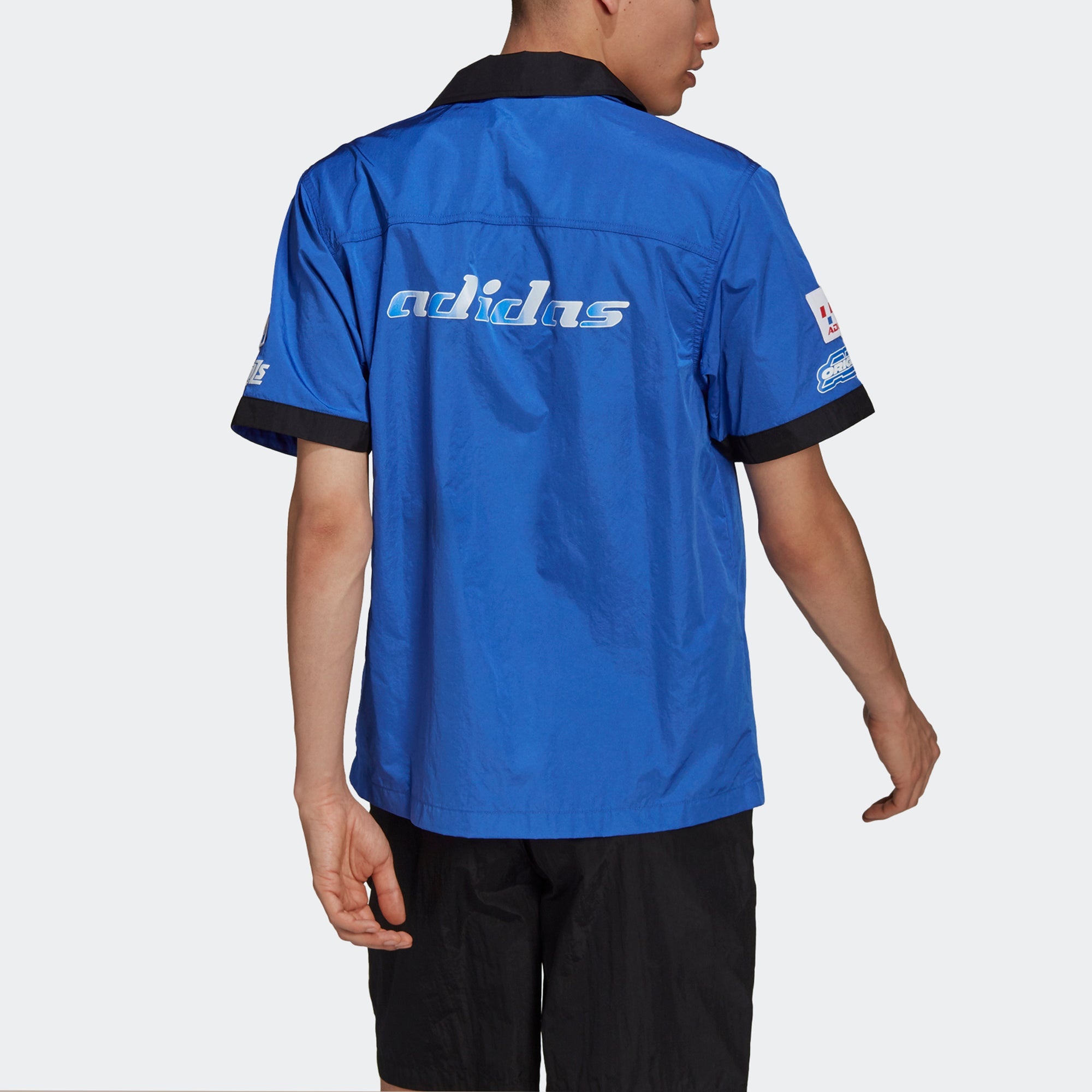 adidas originals MENS TGP SS Logo Printed Motorcycle Short Sleeve Shirt Blue HA4744 - 3