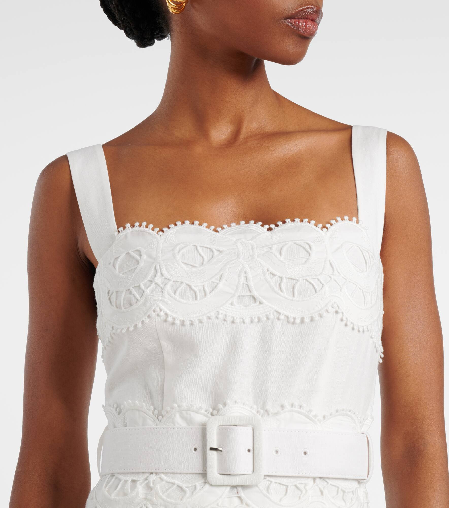 Lace-trimmed linen and cotton midi dress - 4