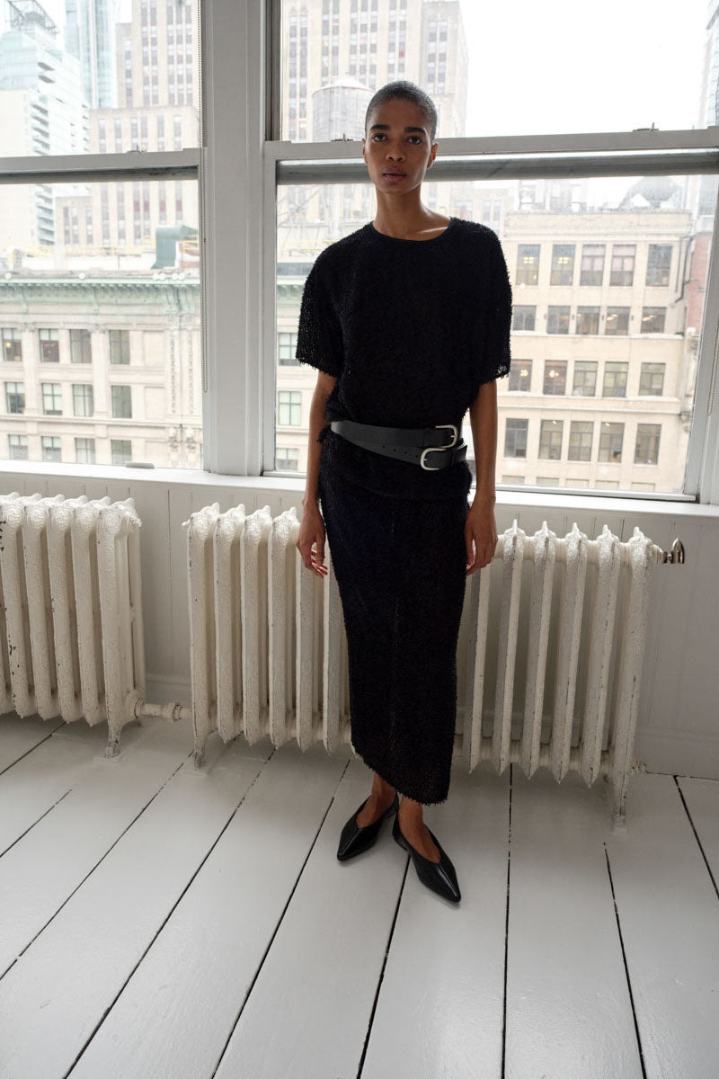 Feathered Silk Tee - Black - 8