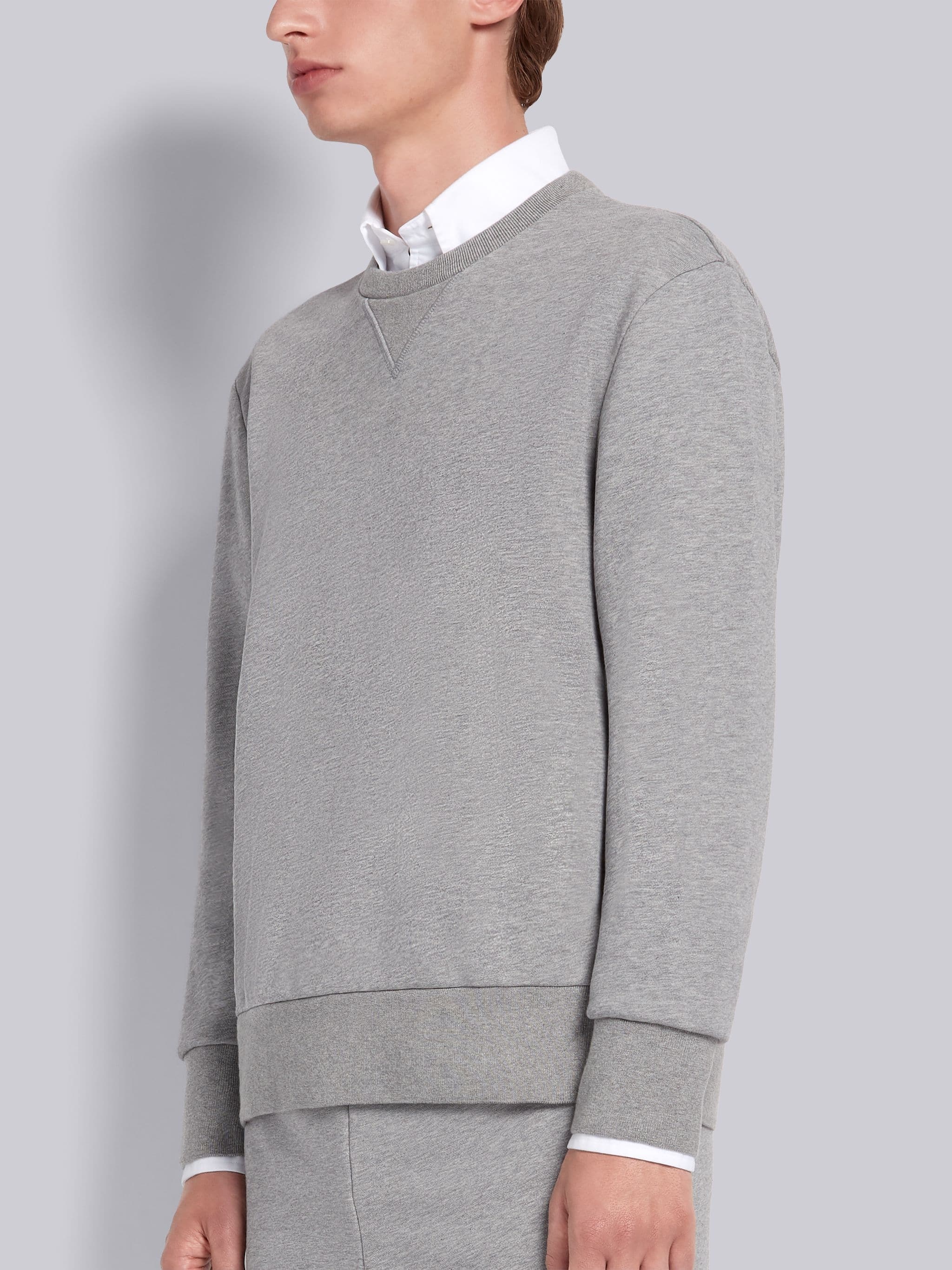 Light Grey Cotton Loopback Tipped Side Stripe Crewneck Sweatshirt - 2