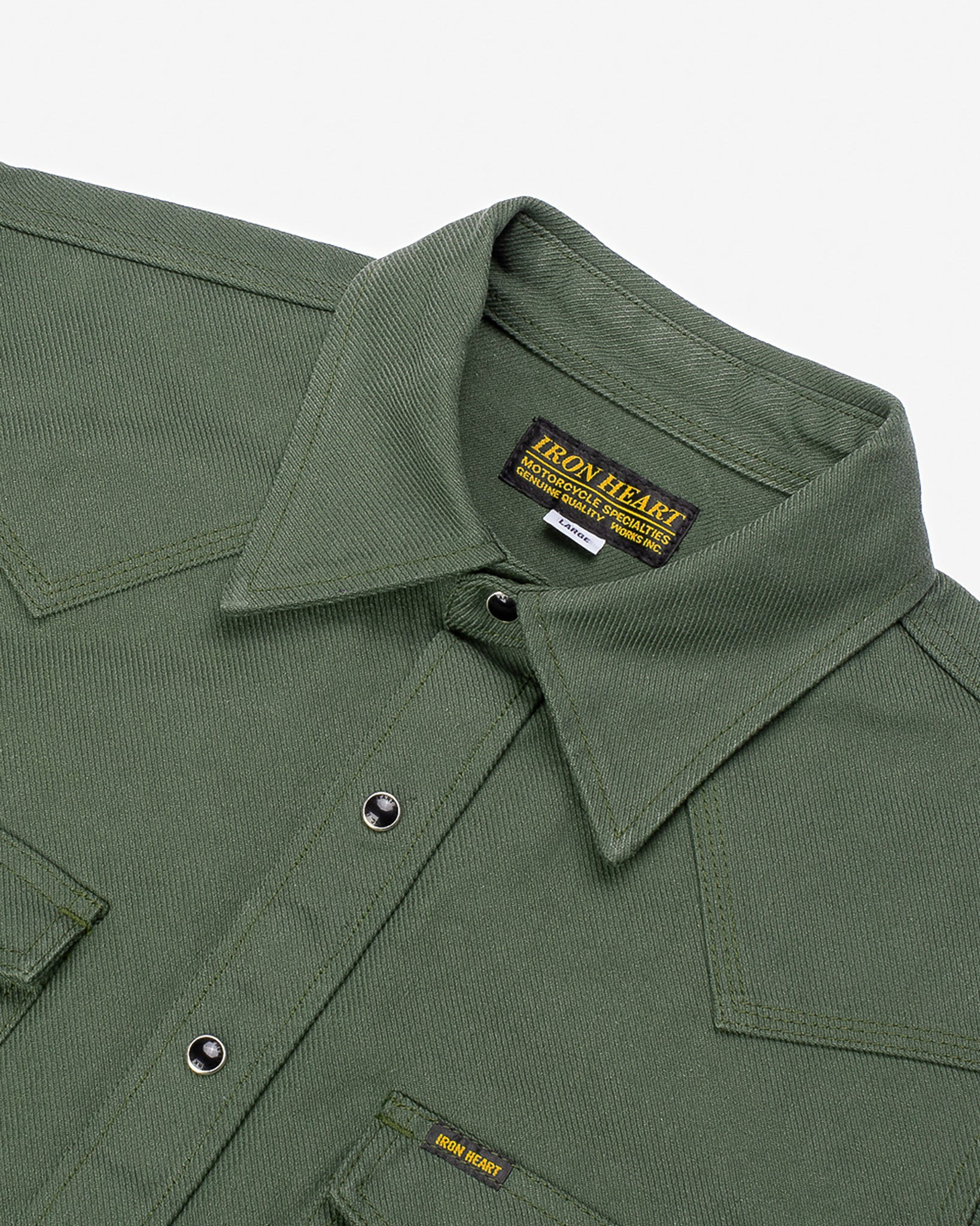 IHSH-235-OLV 13oz Military Serge Western Shirt - Olive Drab Green - 5