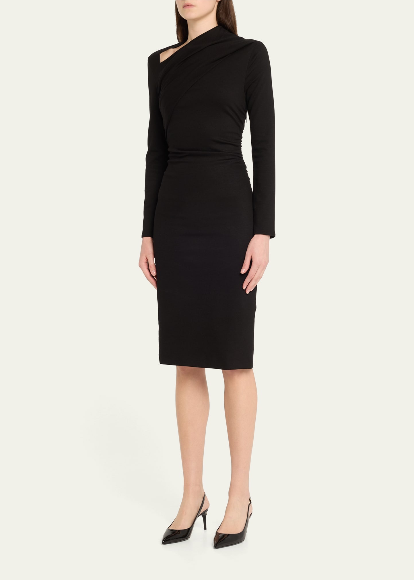 Asymmetric Long-Sleeve Jersey Dress - 4