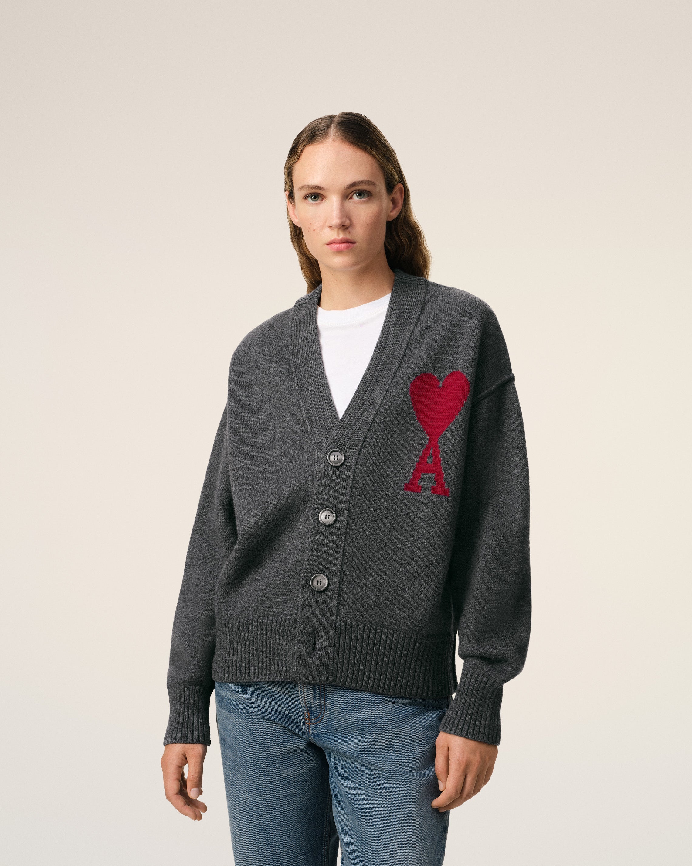 GREY WOOL AMI DE COEUR CARDIGAN - 3