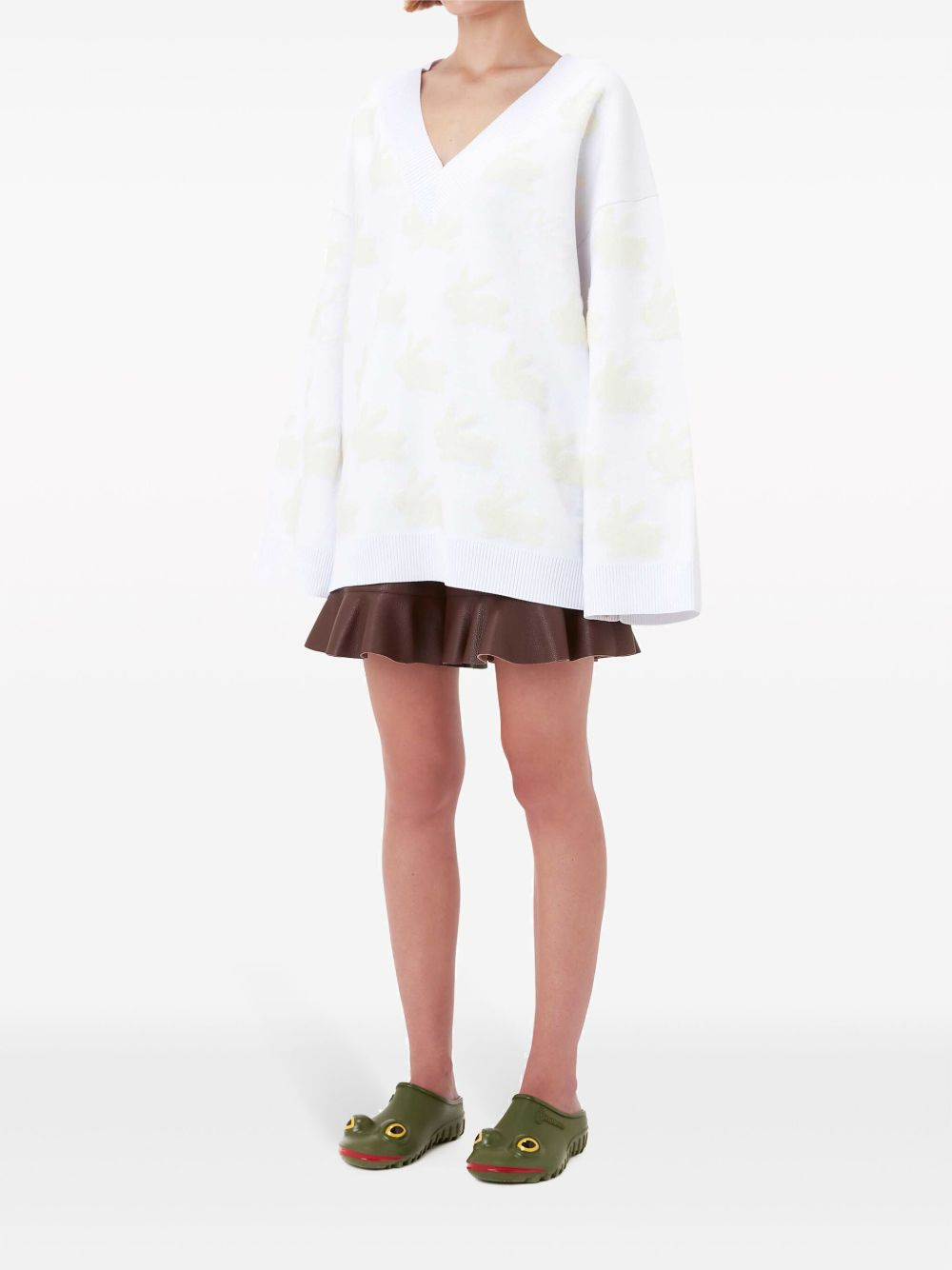 bunny-print V-neck jumper - 5